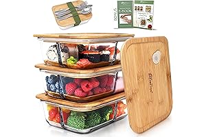 Glass Bento Box Containers with Bamboo Lids