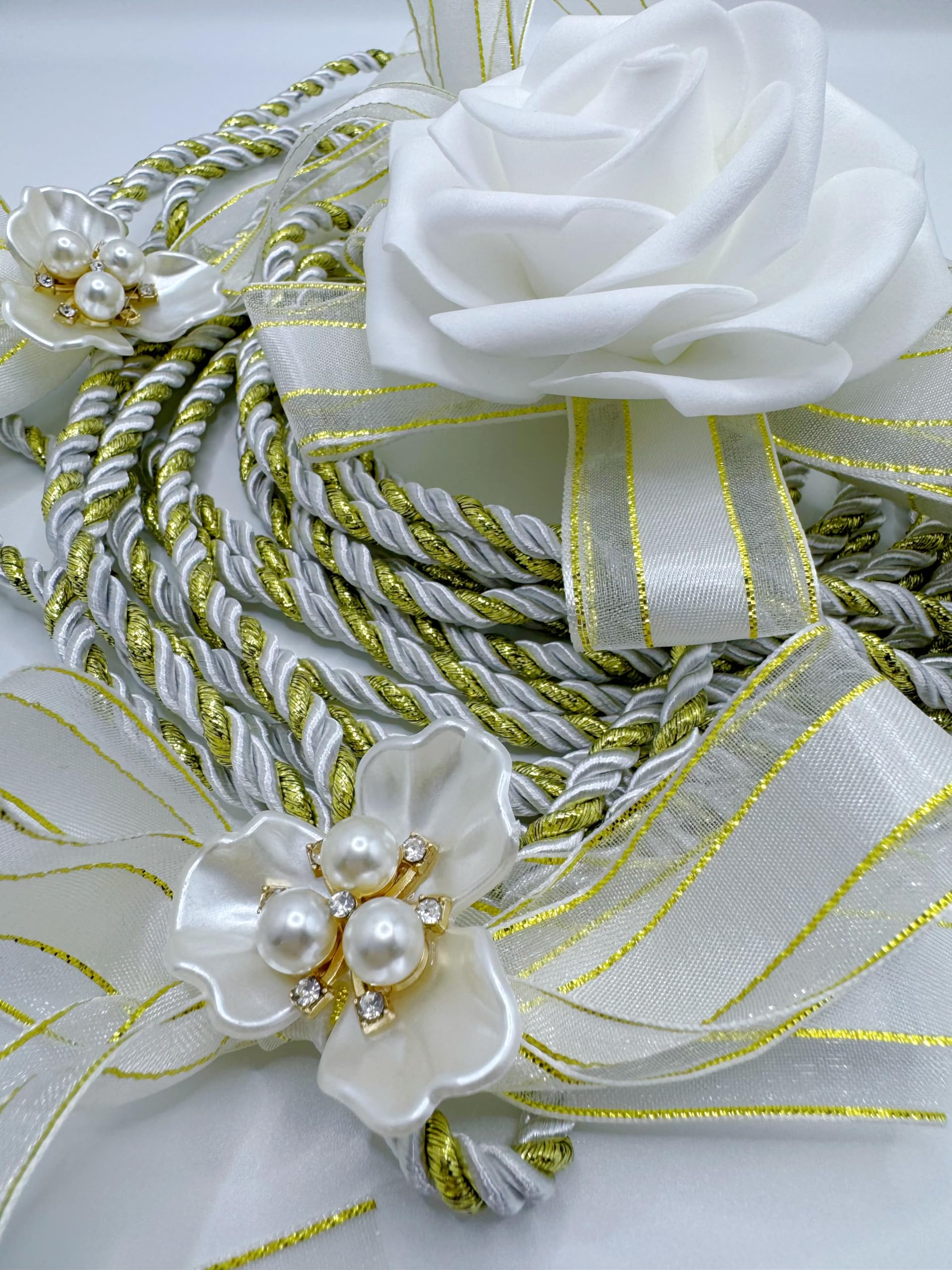 White Lazo para Boda,Lasso Rope Handfasting Cord Wedding White Gold Embellishment Accent Rope Lazo Cord Catholic Wedding Lasso Bridal Gift