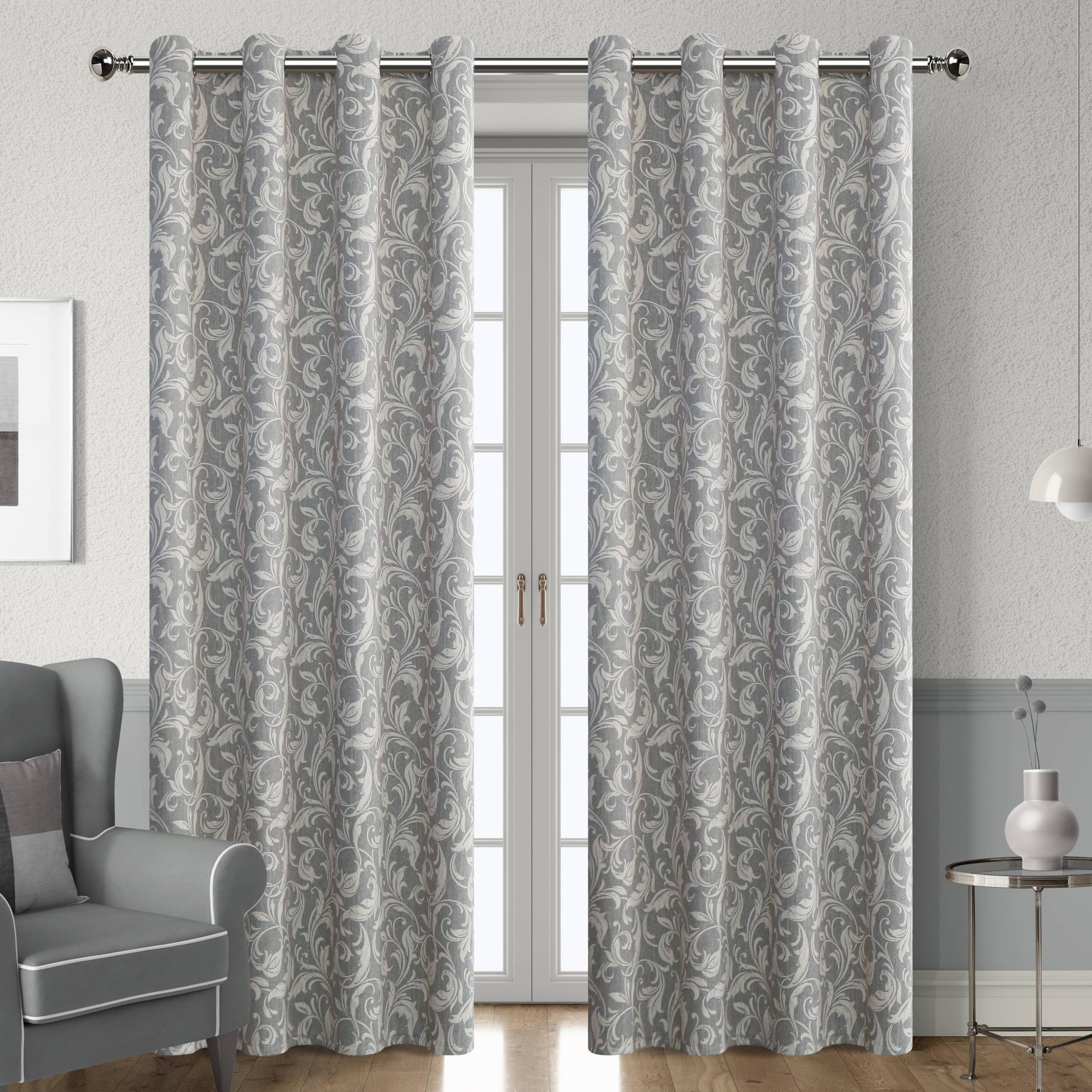 Blackout Curtains for Bedroom, Grey Window Drapes 102 Inch Length for Living Room, Thermal Insulated Grommet Curtains, 2 Panels