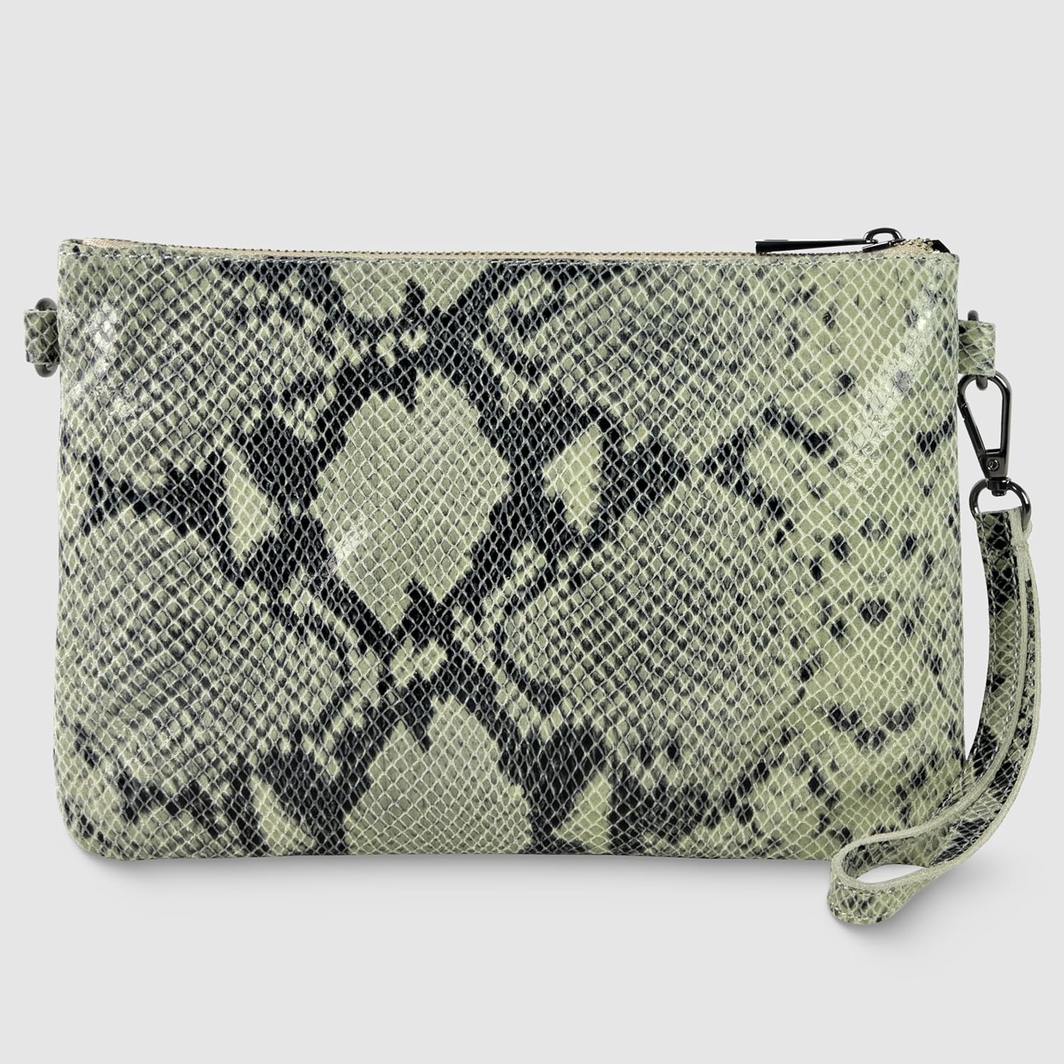 Italian Genuine Suede Crossbody Wristlet for Women with Python Print & Detachable Strap | Small Shoulder Bag Purse