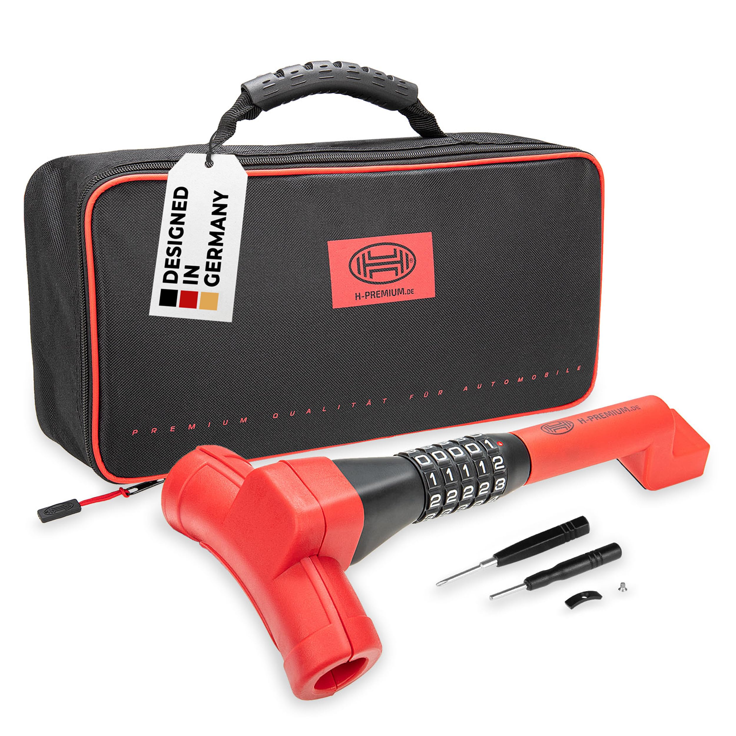 HEYNER Lenkradsperre Auto Diebstahlschutz 5‑stelliges Zahlenschloss verstellbar 35–42 cm rot‑schwarz