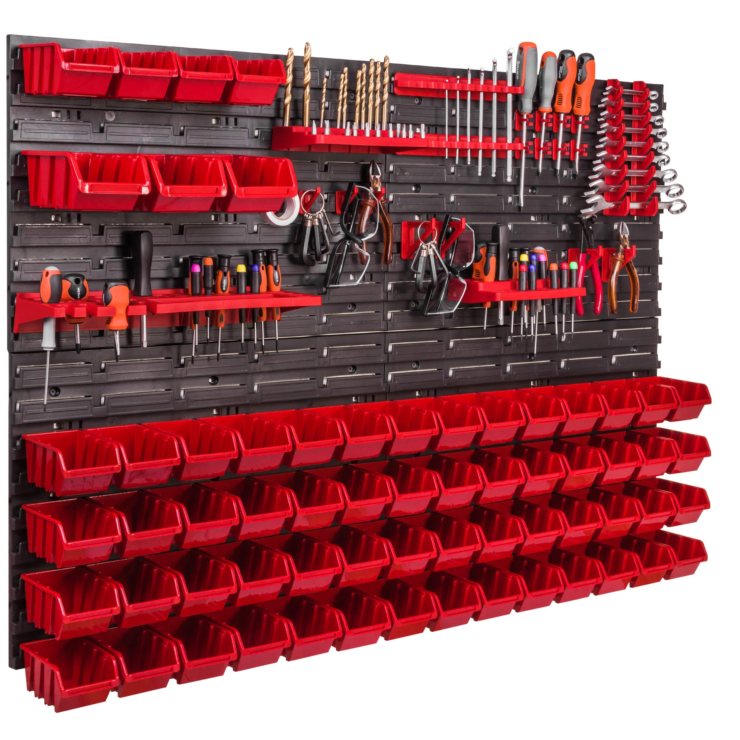 Staffa da parete 1152 x 780 mm, supporto per attrezzi, 63 pezzi Scaffale impilabile per riporre oggetti, ripiani a parete extra forti, scaffale espandibile, per officina, magazzino, officina
