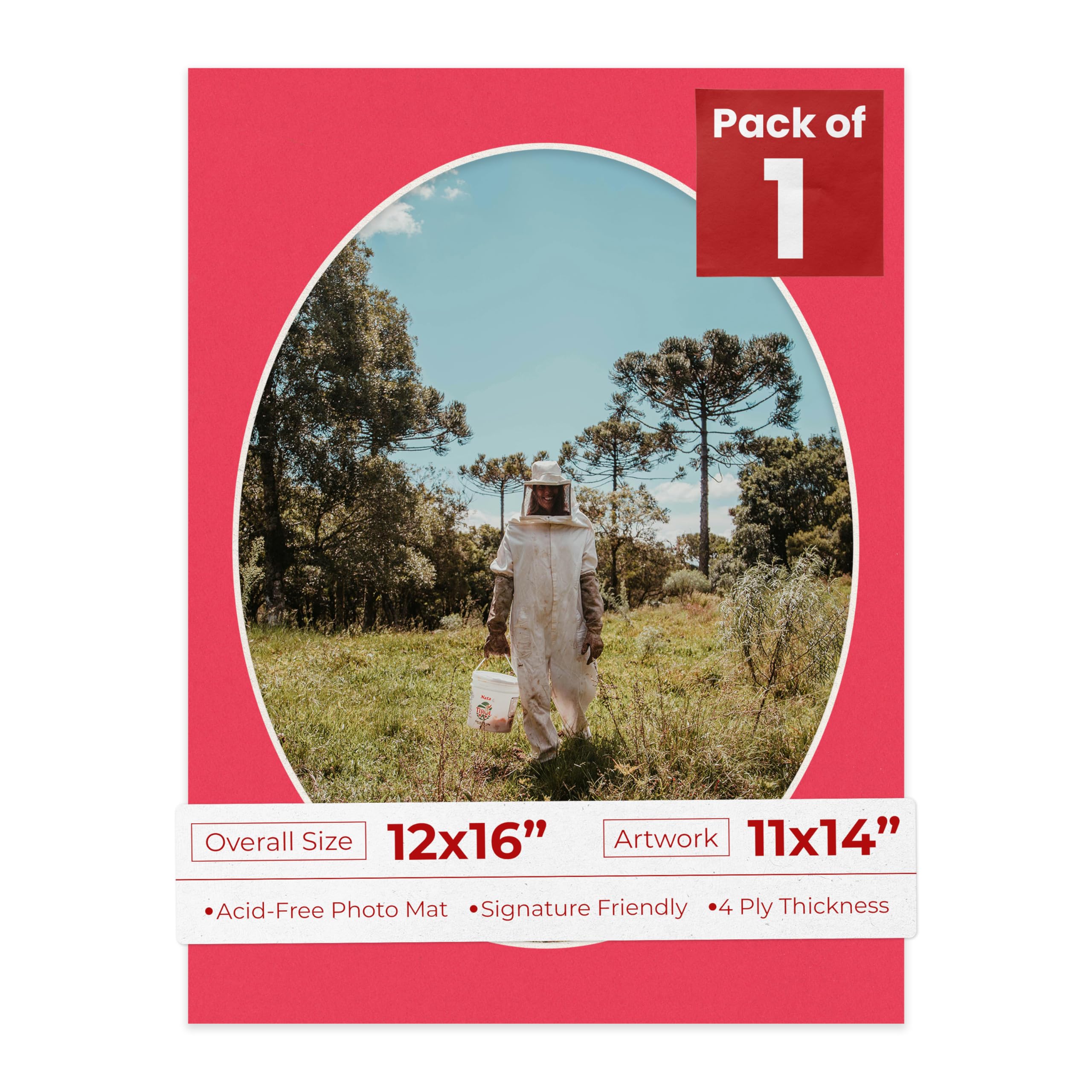 12x16 Mat Bevel Cut for 11x14 Photos - Precut Cardinal Red Oval Shaped Photo Mat Board Opening - Acid Free Matte to Protect Your Pictures - Bevel Cut for Family Photos, Pack of 1 Matboard Show Kit-image-5