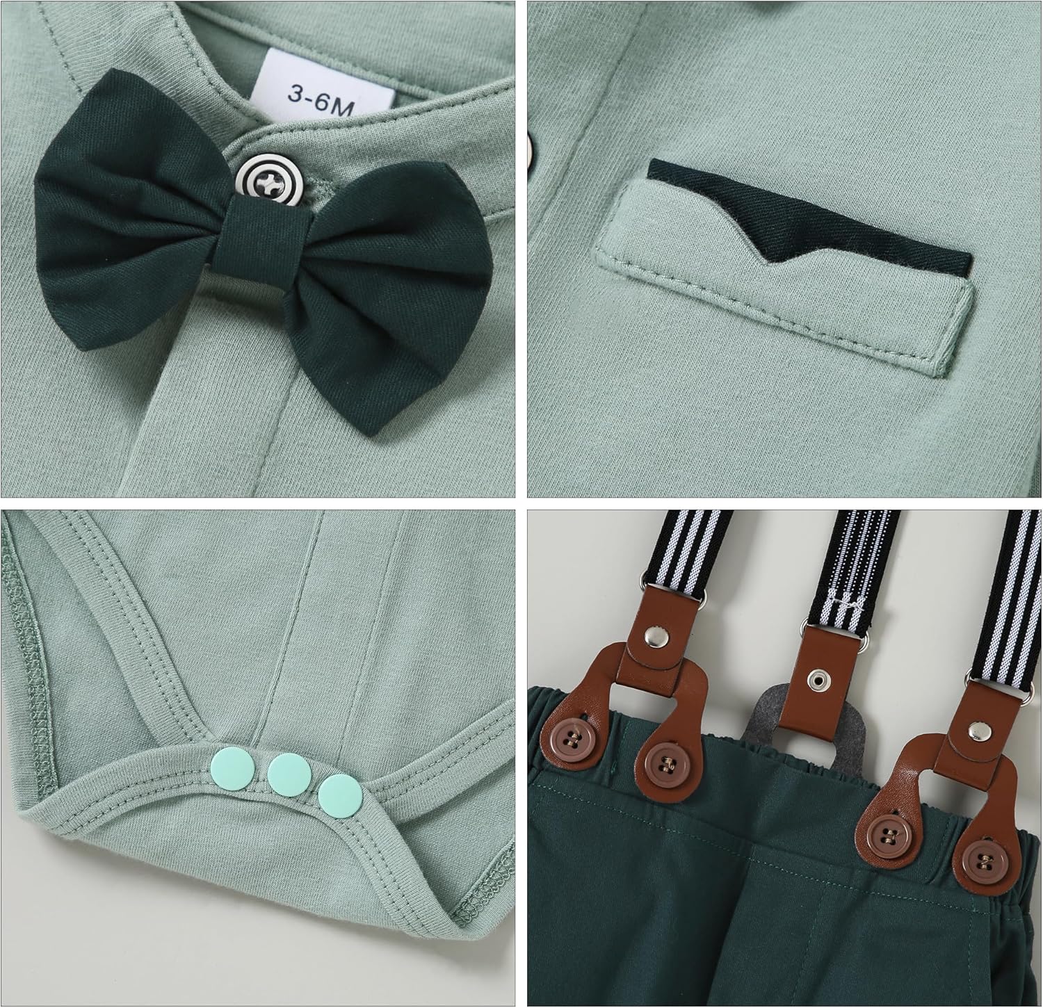 Baby Boy Clothes Suits 0-24M Infant Gentleman Outfit Long Sleeve Dress Shirt+Suspender Pants+Bowtie+Beret Wedding Set