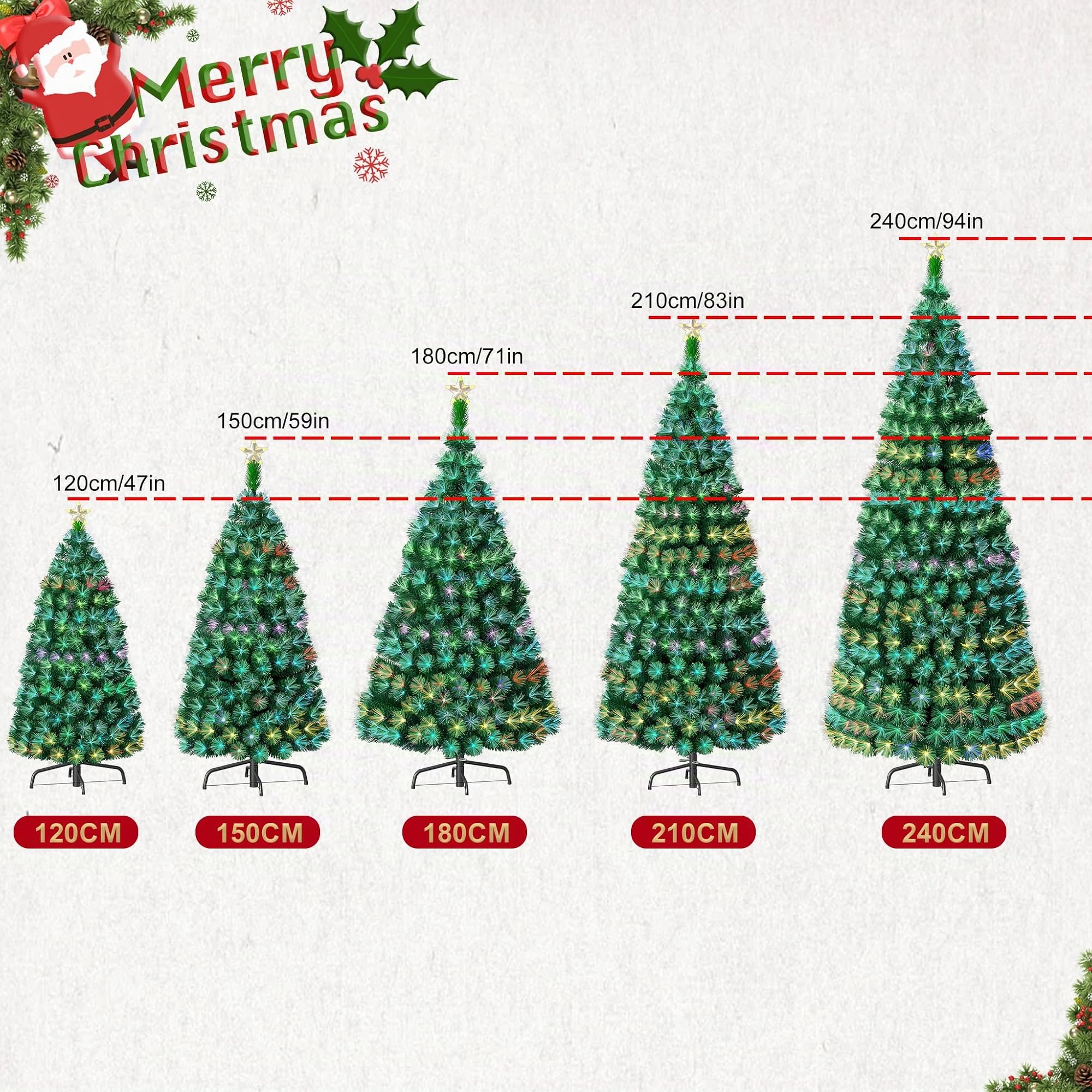 Aufun Árbol de Navidad Artificial 210cm,Árbol de Navidad con LED y Parte Superior de Estrella,Abeto de Fibra de Vidrio Artificial Que Cambia de Color para Hogar (2.1M,Fibra de Vidrio Colorida)