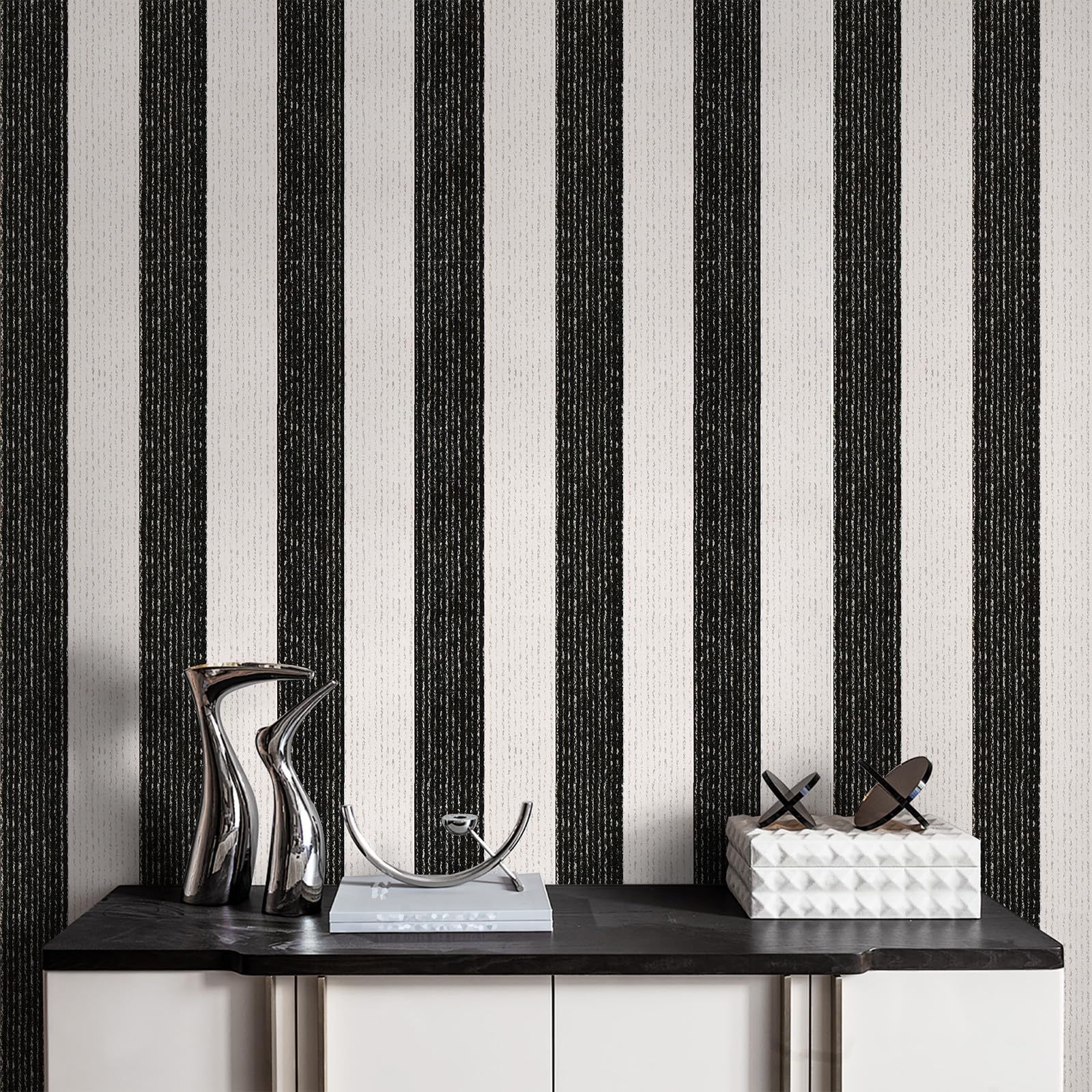 AuraCyizirine Black Stripe Peel and Stick Wallpaper 40cm x 1200cm Black and White Self-Adhesive Wallpaper Removable Waterproof Contact Paper for Cabinets,Bedroom,Nursery,Accent Wall