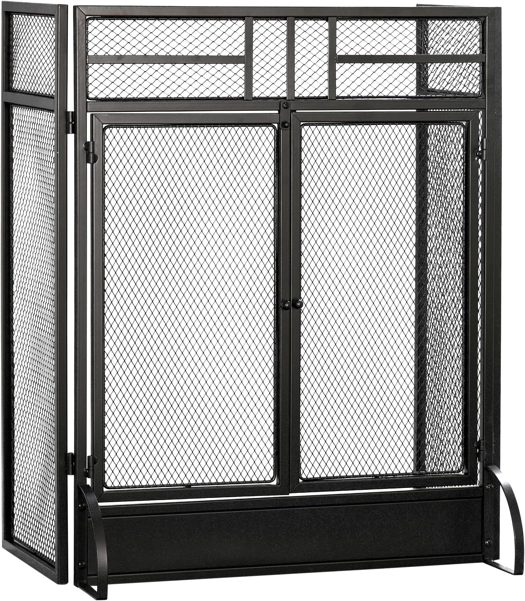 HOMCOM 3-Panel Folding Fireplace Screen with Door, Freestanding Spark Guard, Metal Mesh Fireguard, Black