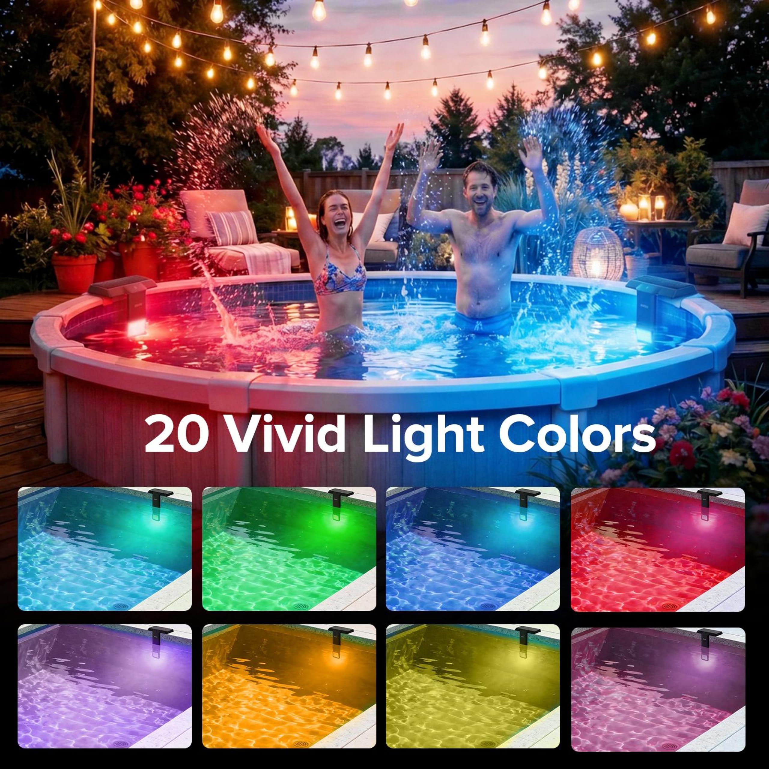 SANSI Luces Solares Para Piscina RGB 150° IP68 Impermeables Sumergibles Carga Solar Tipo C Control Remoto