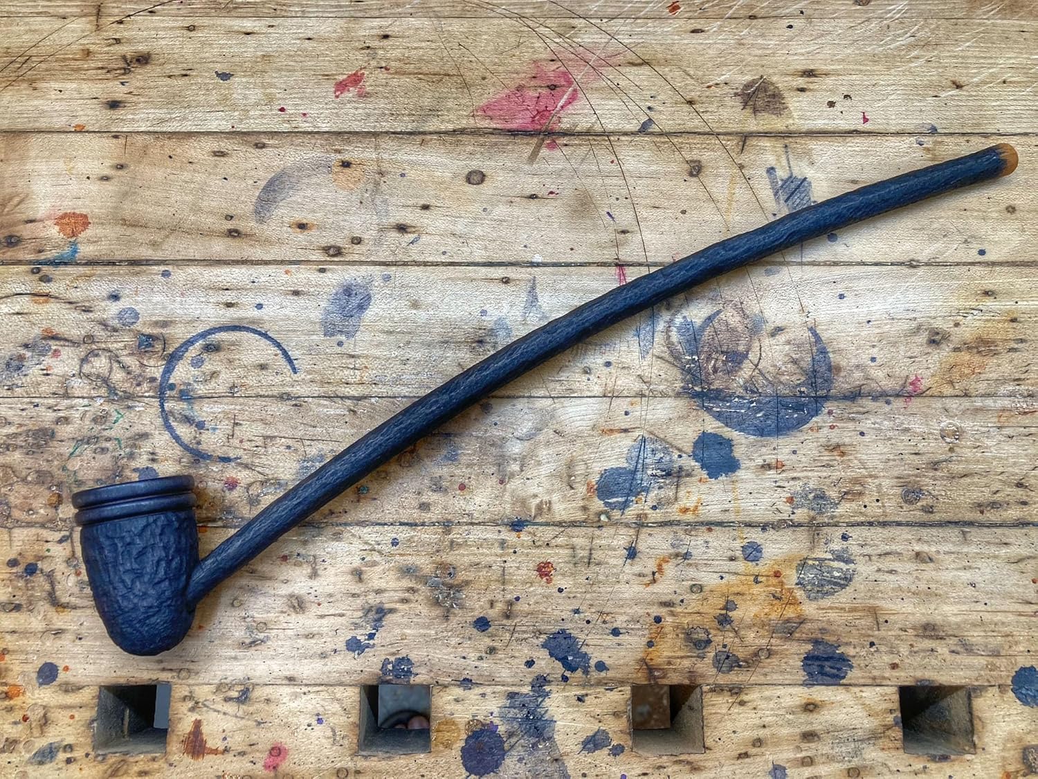 Long Stem Wizard Tobacco Pipe Wooden Smoking Pipe Churchwarden Black with Rings