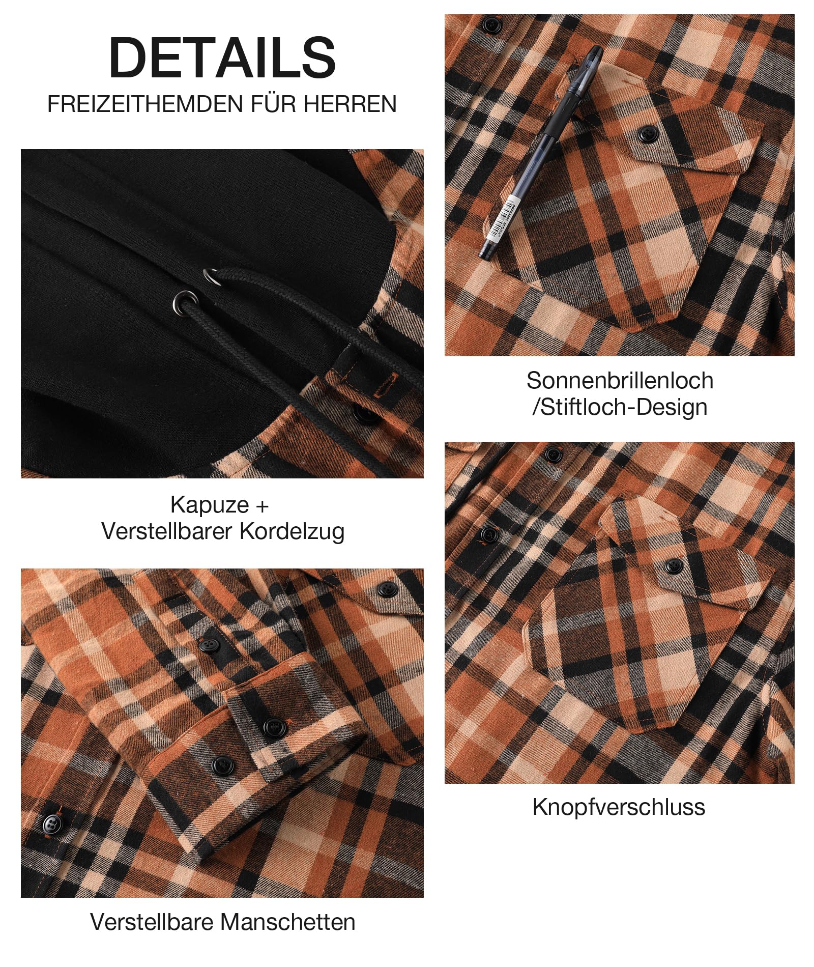 SwissWell Camicia Uomo Flanella Felpe Uomo Camicia a Quadri Manica Lunga Casual Camicia con Cappuccio M-3XL