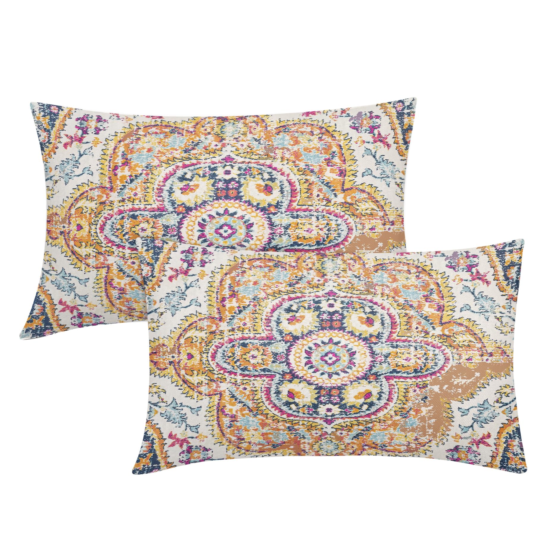 OrangeTeal Pink Vintage Bohemian Lumbar Pillow Covers 12X20 Inch Cream Ethnic Boho Flower Rug Print Carpet Pillow Cases Set of 2 Antique Tapestry Rustic RetroThrow Pillows For Cushion Couch Outdoor — image 1