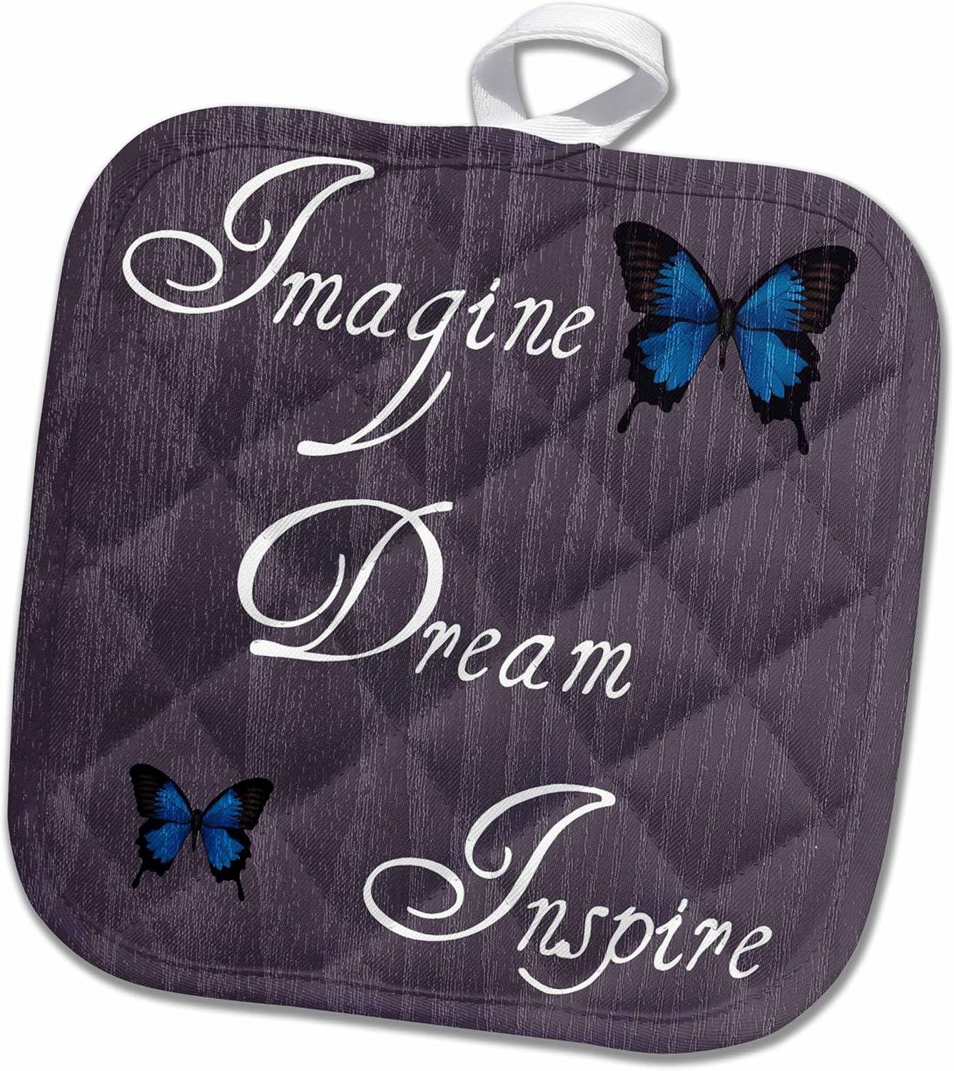 3D Rose Eggplant Purple Imagine-Dream Inspirational Art-Affirmations Pot Holder, 8" x 8"