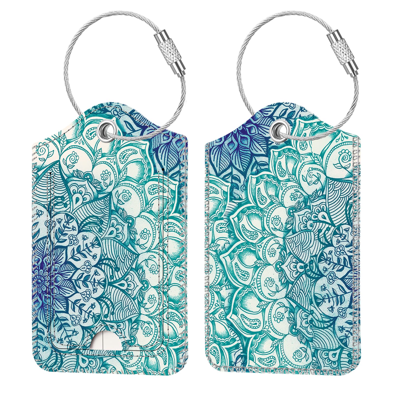 Fintie Luggage Tags, Privacy Cover ID Label with Stainless Steel Loop and Address Card for Travel Bag Suitcase, Emerald Illusions (2 Piece)