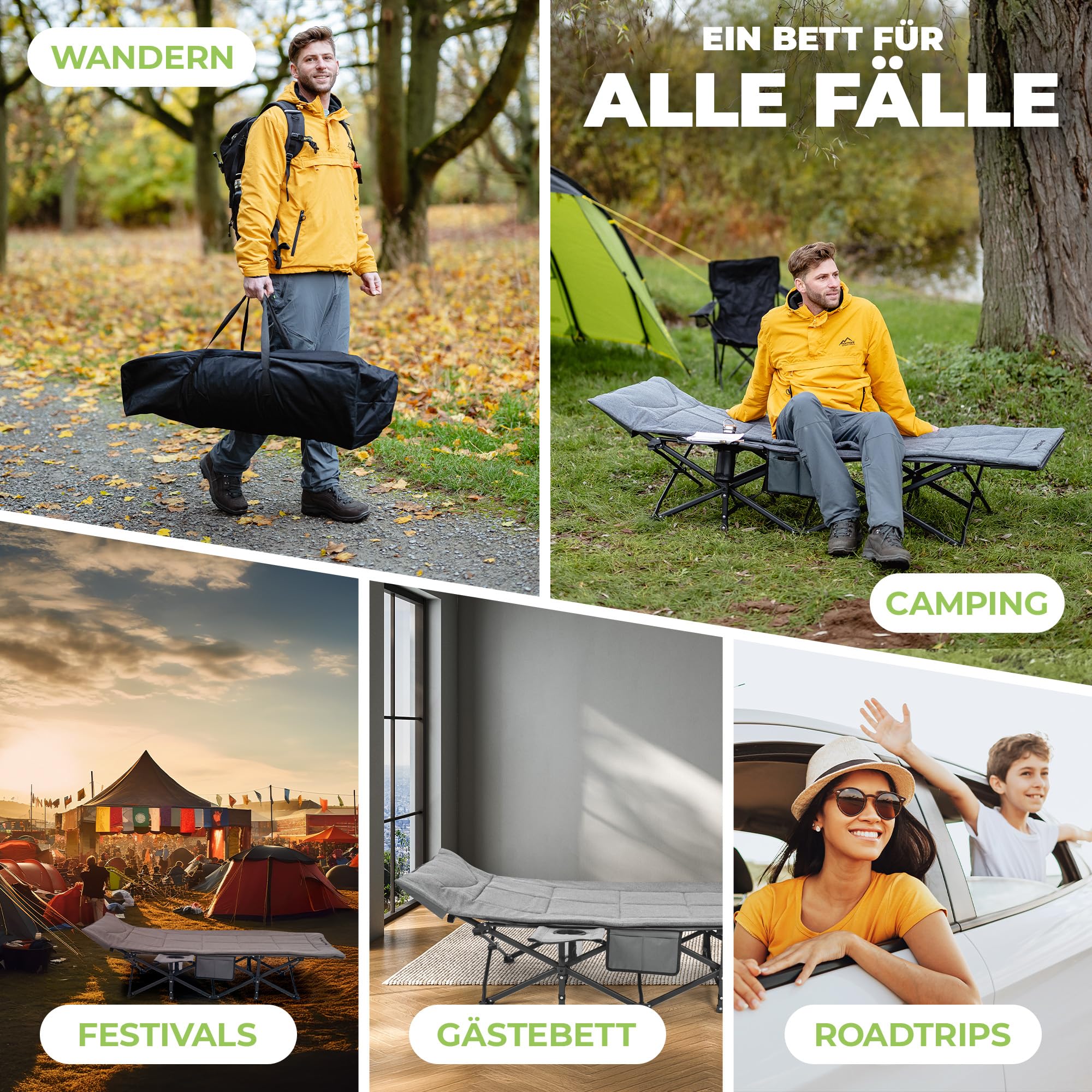 𝐍𝐎𝐑𝐃𝐈𝐂𝐓𝐑𝐀𝐈𝐋𝐒 Feldbett klappbar [Campingbett] XXL Campingliege | Faltbar, leicht & breit für Outdoor | Gästebett klappbar, Liege, Klappbett, Angelliege, Camping Karpfenliege | Mit Auflage