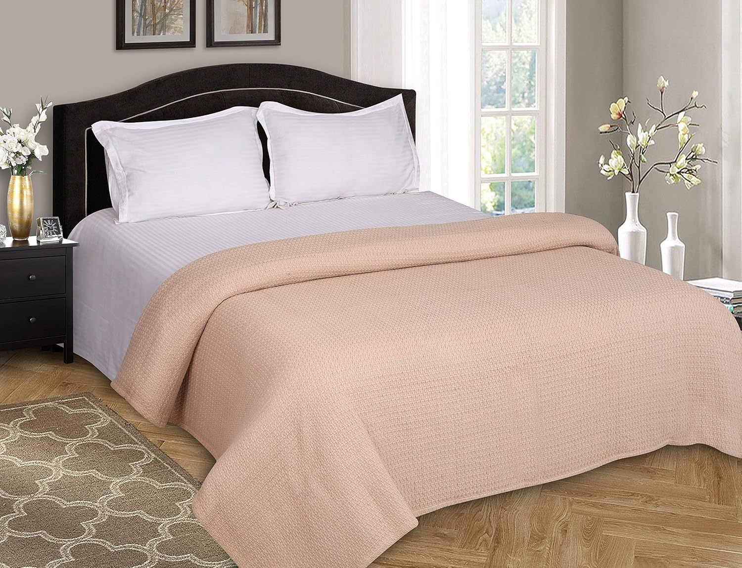 Belizzi Home 100% Cotton Bed Blanket, Breathable Bed Blanket Twin Size, Cotton Thermal Blankets Twin, Perfect for Layering Any Bed for All Season, Beige