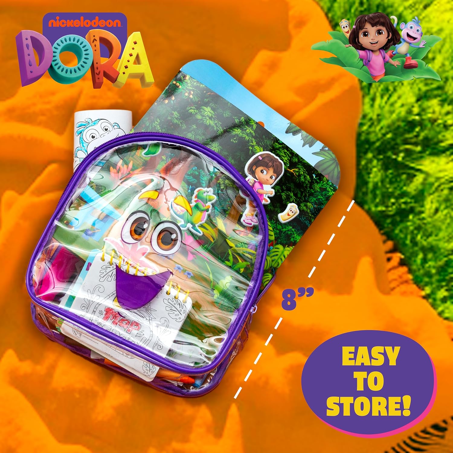 Horizon Group USA Dora Ultimate Activity Backpack, 10+ Creative Projects in a Reusable Bag, Less-Mess Toddler Toys, Road Trip Essentials for Kids, Great Airplane Toy, Dora Purple