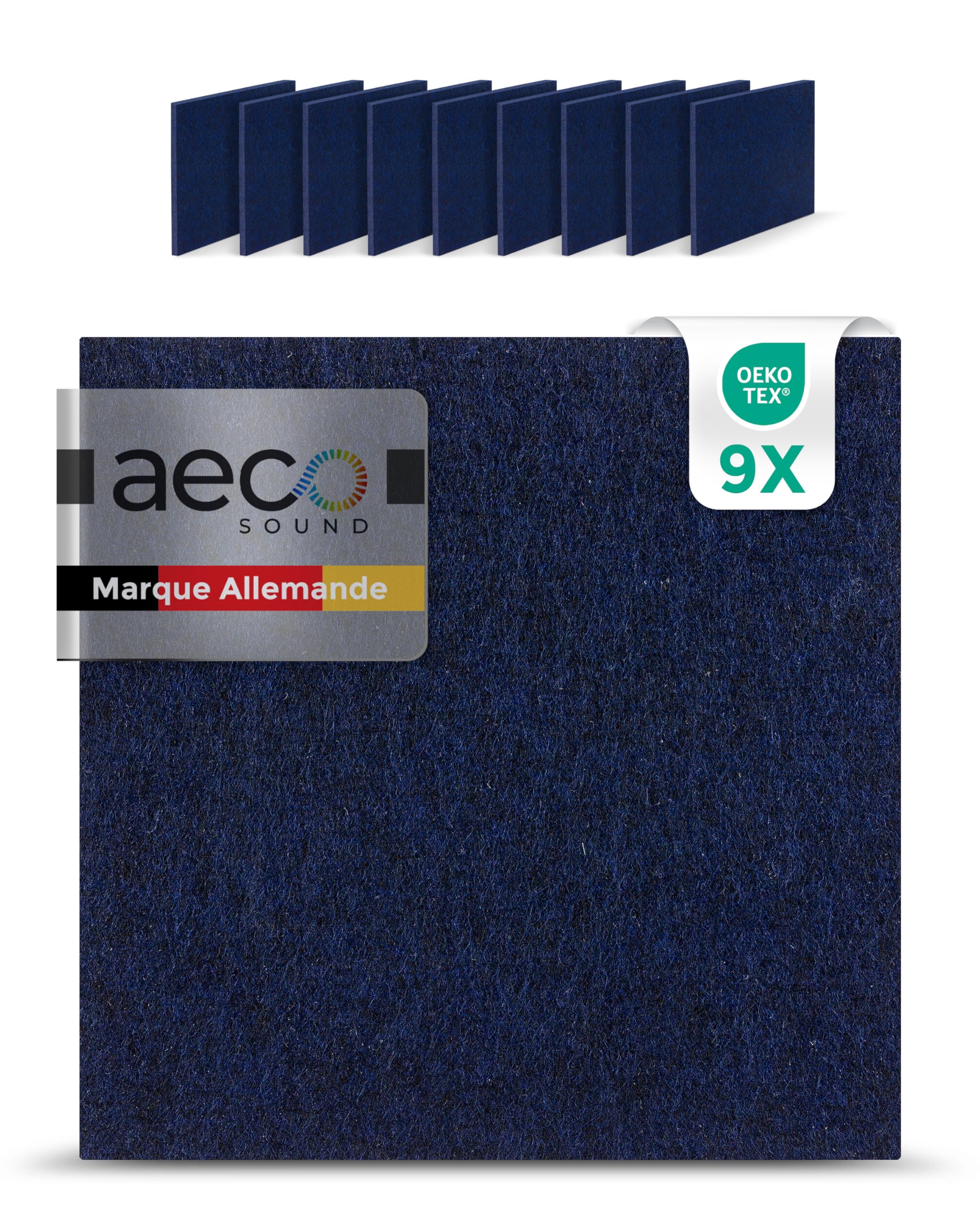 Panneaux Acoustiques en Feutre | 9 pièces de 30x30cm | auto-adhésifs | feutre acoustique extra épais de 1,5cm | isolation phonique, réduction de bruit (Bleu foncé)