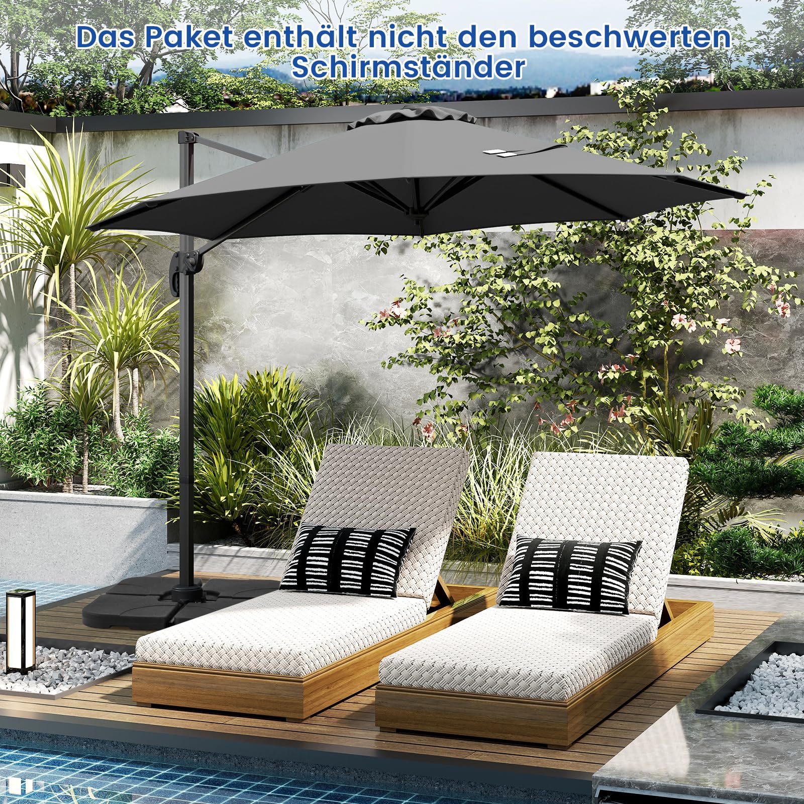 COSTWAY Parasol przeciwsłoneczny, 300 x 300 cm, z korbą, parasol ogrodowy, wychylny, obracany o 360°, duży parasol tarasowy, okrągły parasol do ogrodu, na taras