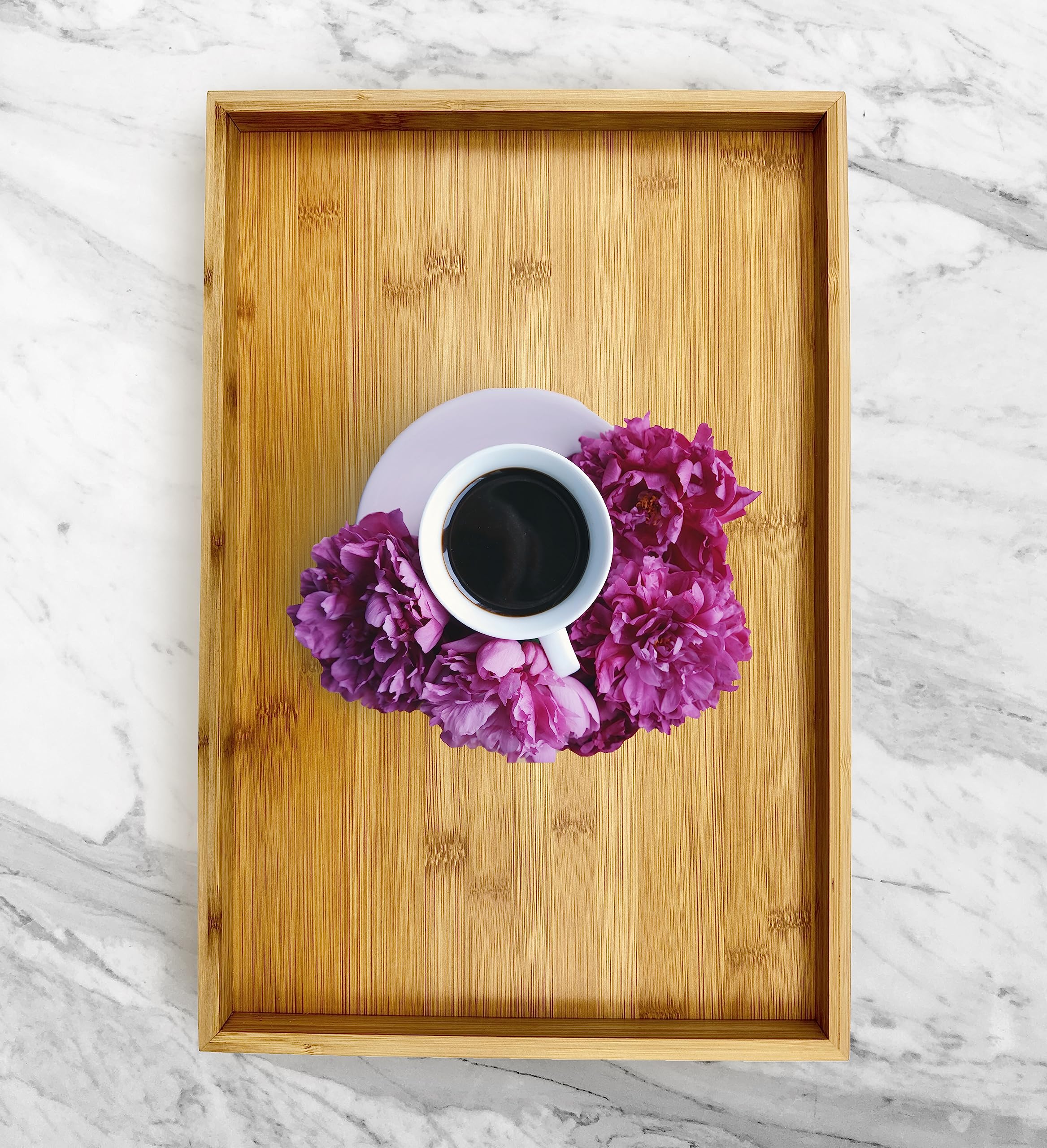 Bam&Boo Modern Natural Bamboo Serving, Decor, and Vanity Tray for Home, Kitchen, Bathroom, Coffee Table, Bed(Extended, 17.75â€? x 11.8" x 1.2")