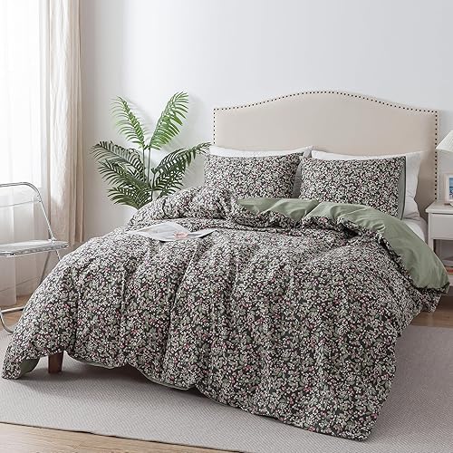 Miniatura 222 de HoneiLife - Juego de funda de edredón floral 100% algodón, 3 piezas, botánica, ropa de cama con cierre de cremallera y lazos en las esquinas