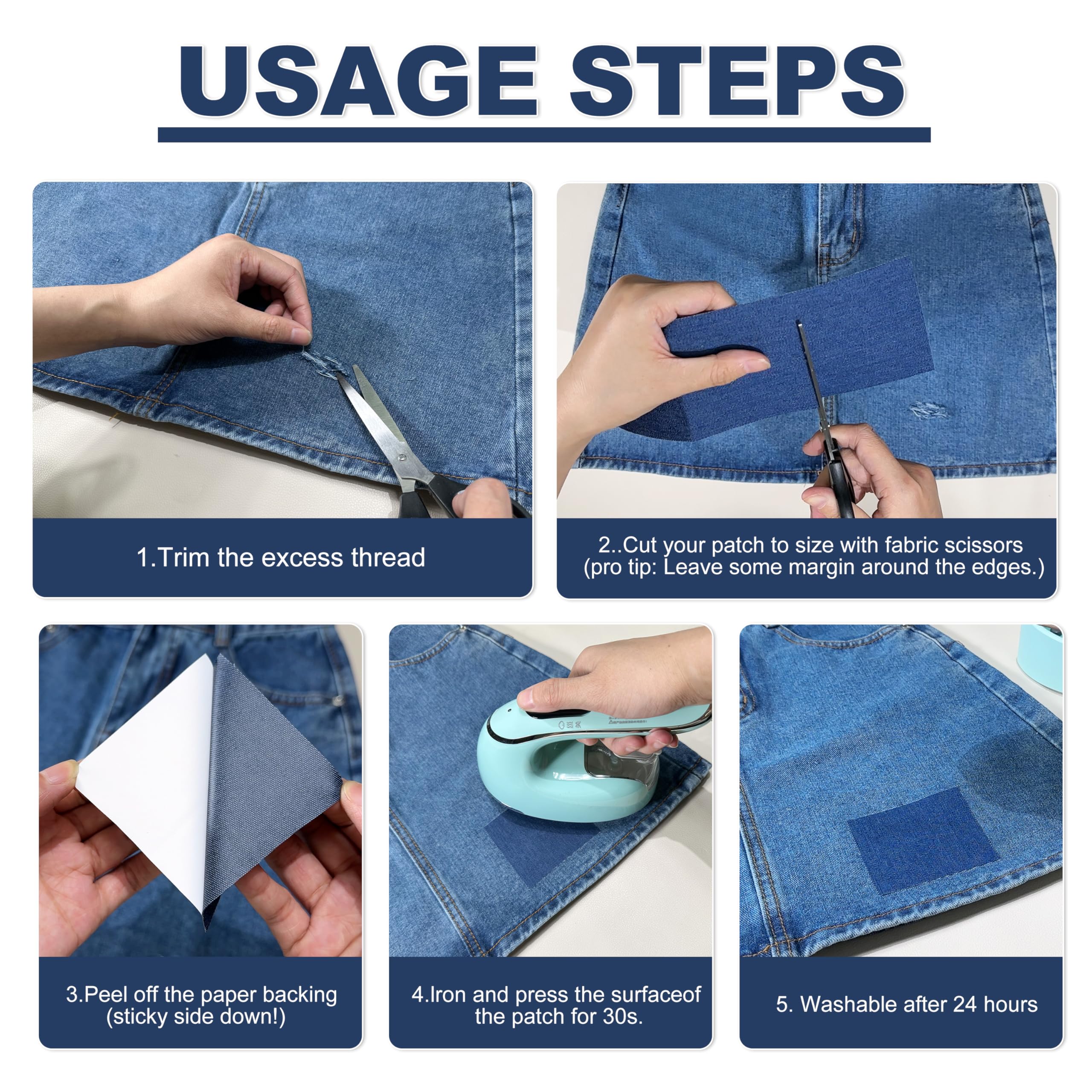 Parches de gran tamaño para jeans, parches de planchado para jeans, parche de mezclilla para mezclilla interior y exterior, para jeans para reparación y decoración de agujeros de ropa (azul)