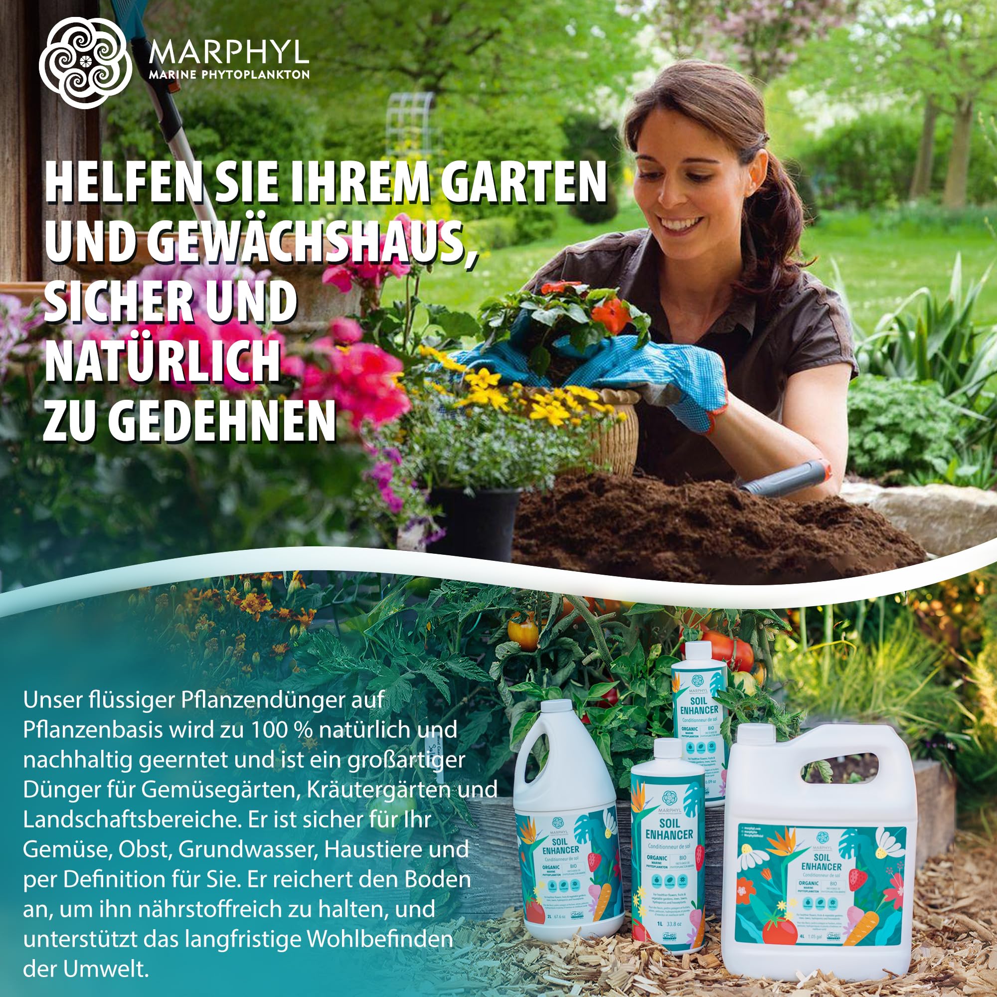Pflanzen Dünger Zimmerpflanzen und Garten - Marine Phytoplankton Bodenverbesserer und Hydrokultur Dünger für Gräser, Blumen, Bambus, Sukkulenten, & Gemüse - MARPHYL Bio Pflanzendünger Flüssig