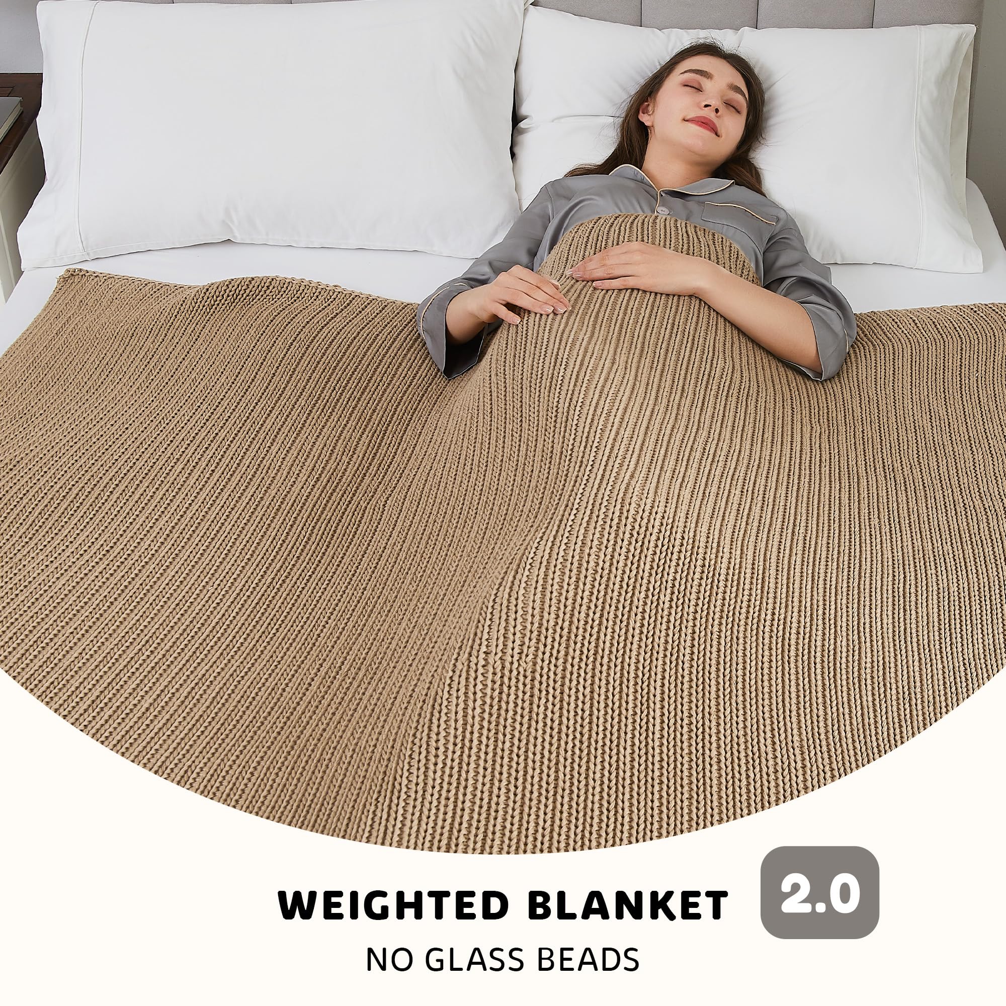 L'AGRATY Knitted Weighted Blanket - 48"x72" 20lbs Cooling Chunky Knit Heavy Blanket for Adults Braided Crochet Throw Thick Cable Yarn Knit Decorative No Beads Evenly Weighted Machine Washable: 28-tan 48" x 72" | 20lbs