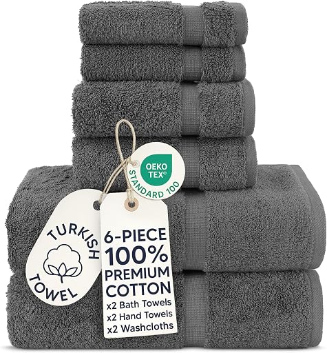 Chakir Turkish Linens |Hotel & Spa Quality 100% Cotton Premium Turkish Towels | Soft & Absorbent (Dark Gray, 6-Piece Towel Sets)