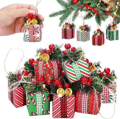 12 mini cajas de regalo para árbol de Navidad, adornos de árbol de Navidad, decoración de regalo de Navidad, adornos de Navidad colgantes con