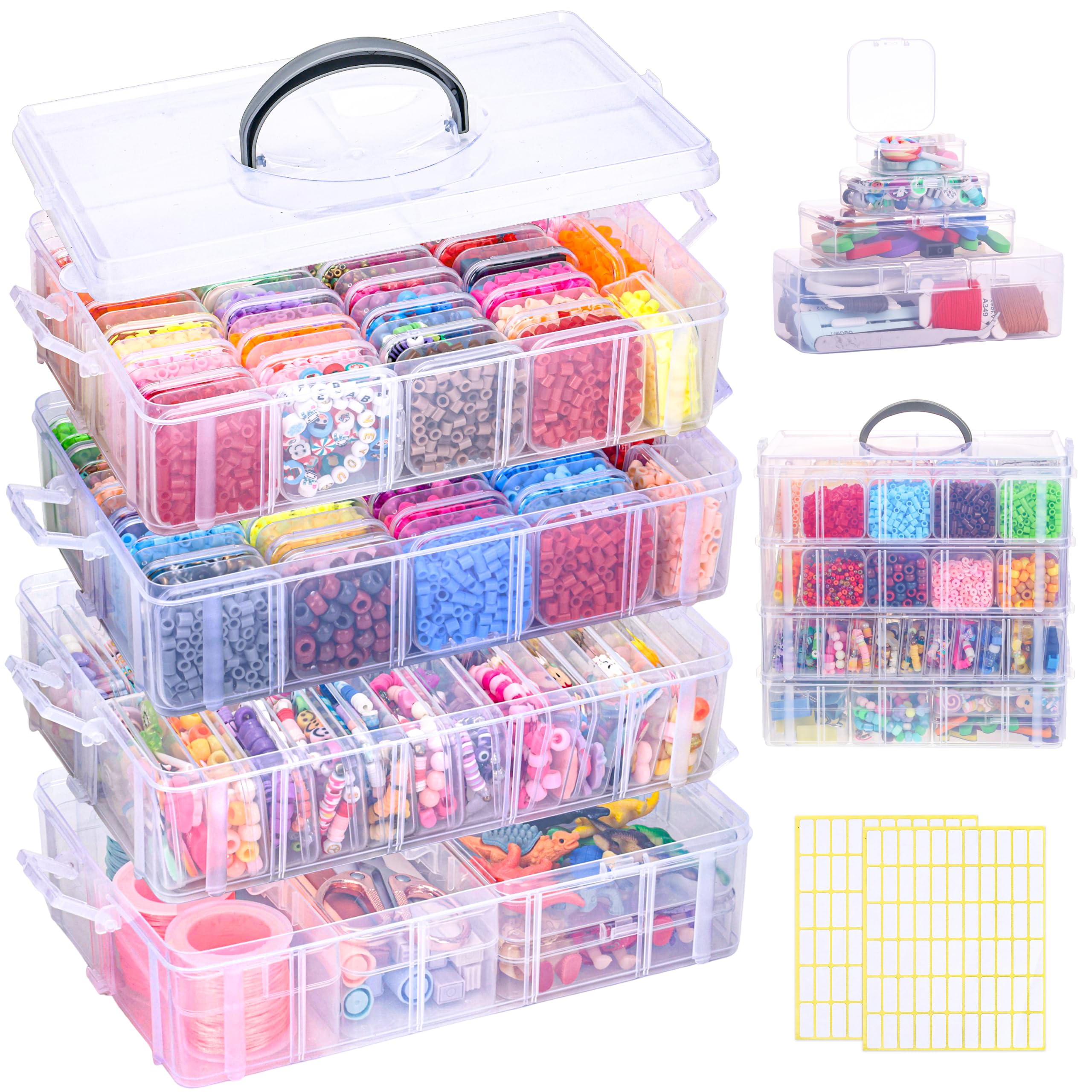 SGHUO Scatola organizer per perline, 84 pezzi, contenitori impilabili a 4 ripiani, per lavori artistici, nastri washi, giocattoli per bambini, gioielli, prodotti di bellezza e cucito