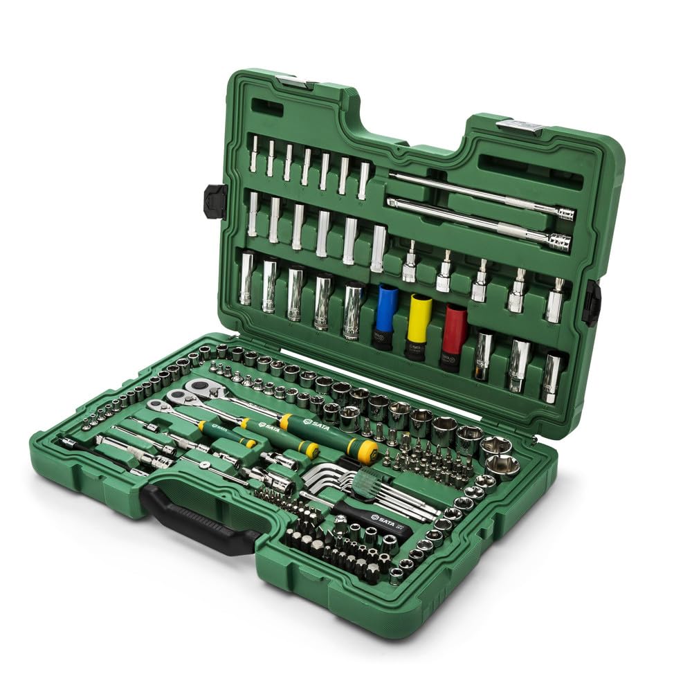 SATA Zestaw 180 sześciokątnych kluczy nasadowych 1/4", 3/8" i 1/2" ST09546G (180 odwracalnych nasadek grzechotkowych), specjalny zestaw narzędzi do większości napraw mechanicznych
