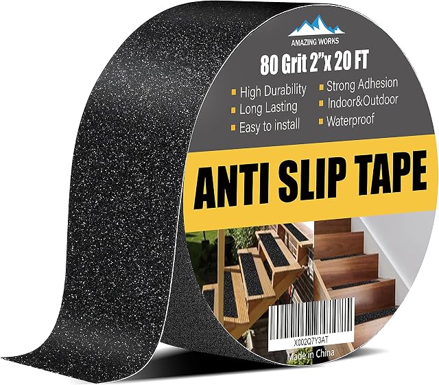 Anti Slip Tape - 5cm*6m Heavy Duty Grip Tape, Grip Tape Grit Non Slip for Stairs Outdoor/Indoor, Waterproof High Traction Stairs Non Skid Treads, durable triple layer adhesive- Black