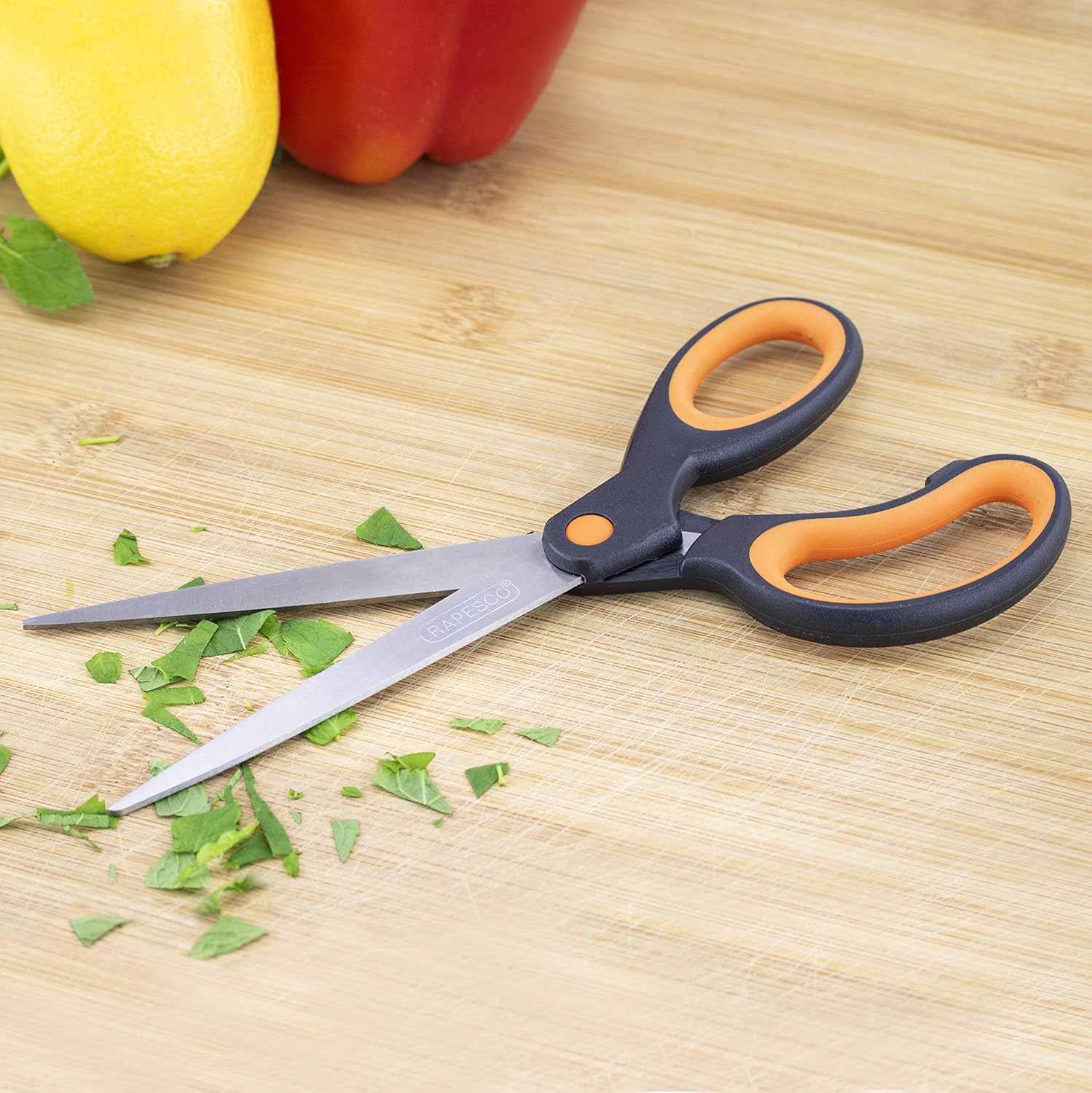 Rapesco 1577 Soft Grip Handle Scissors, Black/Orange, Set of 4