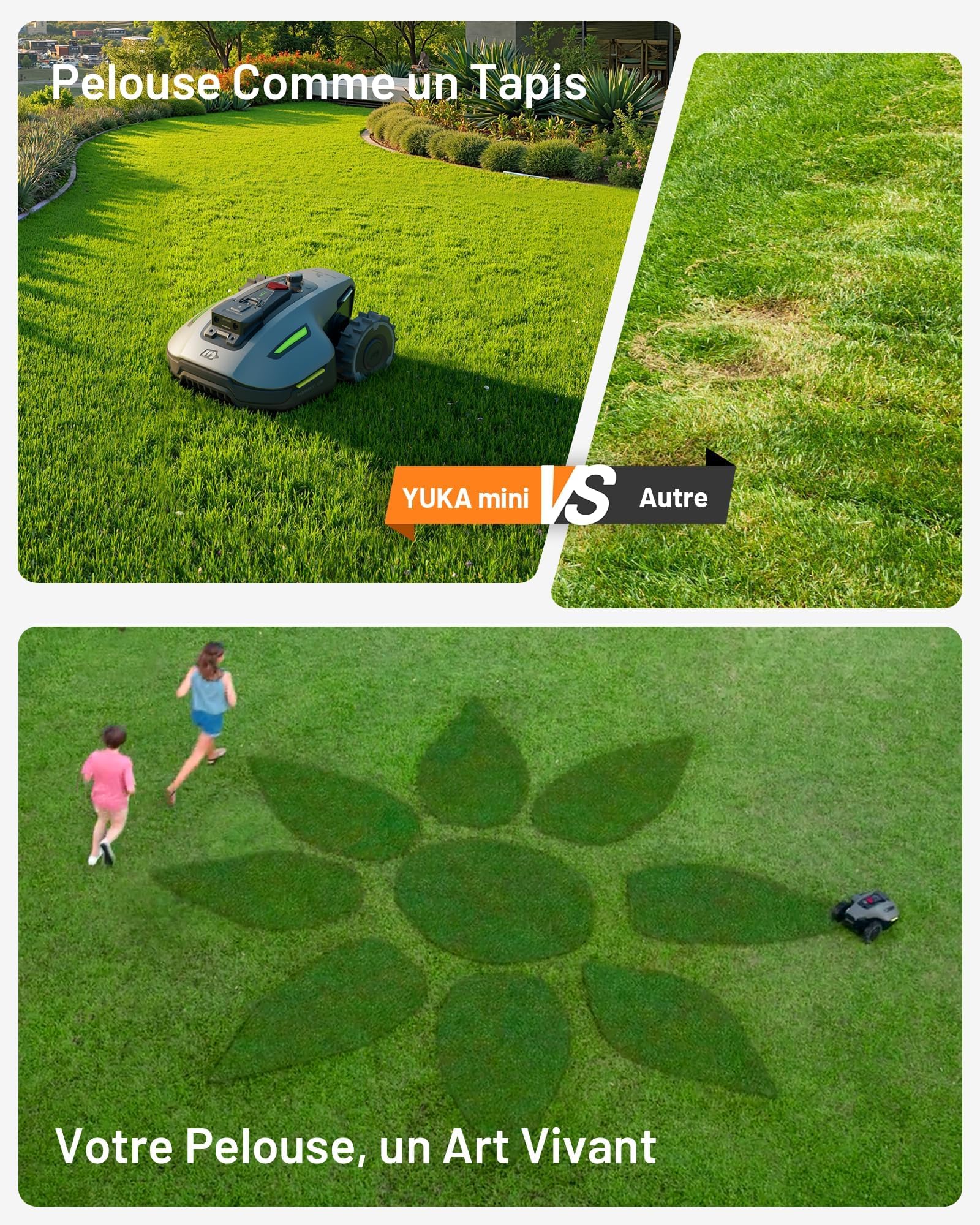 MAMMOTION YUKA Mini 700 Robot Tondeuse sans Fil Périphérique, NetRTK+Vision, Aucune Antenne RTK Requise, Recommandé 700 m², Pente à 50%, Cartographie Automatique, avec Module 4G