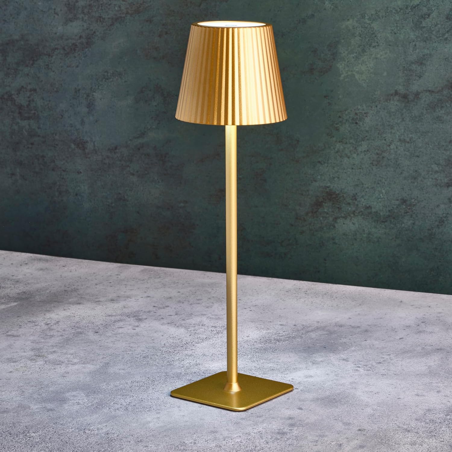 Mikasa 14.8-Inch Gold Rechargeable LED Lamp with Touch Control - Cordless Table Lamp, 3 Light Colors, Stepless Dimming, Gold Finish