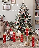 Vista 6 de Vela sin llama roja con luz de cuerda de hadas, llama de gota de agua, simulación avanzada de llama LED con velas remotas y temporizadas, alimentada