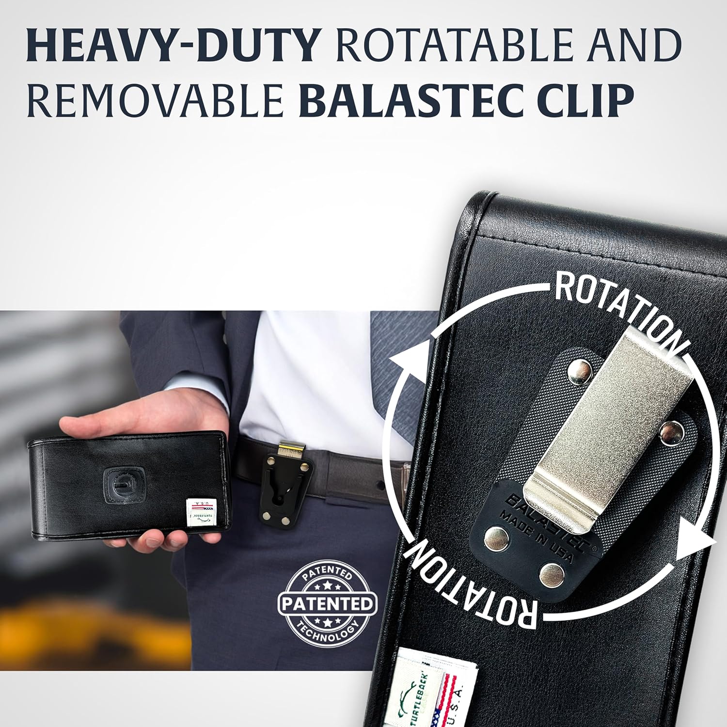 Turtleback Belt Clip for iPhone 17 Pro and 17Air -Small- Fits w/Slim MagSafe or TechWoven Style Cases, Premium Black Leather, Vertical Belt Holder, Magnetic Closure HD Rotating Belt Clip - Image 3