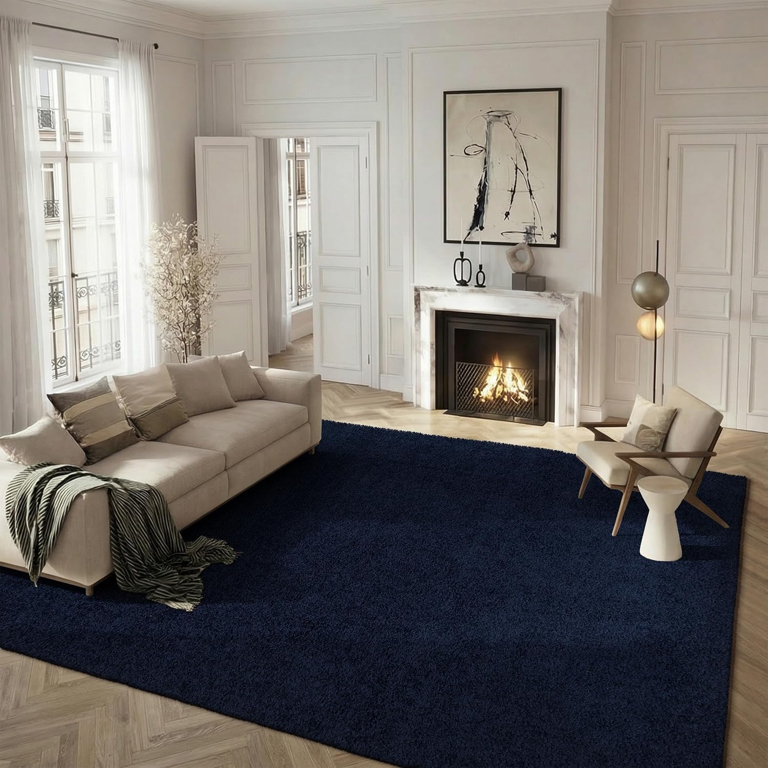 SAFAVIEH Area Rug 6x9 - Athens Shag Collection - Navy, Non-Shedding & Easy to Clean, Ideal for Living Room, Bedroom, Dining Space (SGA119N)