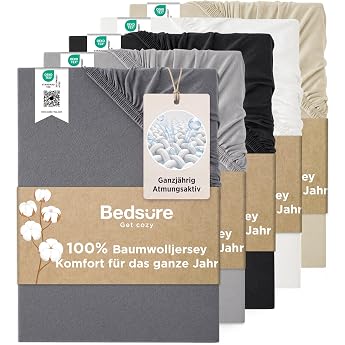 Bedsure Fitted Sheet 140 x 200 cm Cotton Jersey Base Height 40 cm