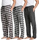3 Pack: Men's Flannel & Cotton Pajama Pants - Lounge Sleep PJ Plaid Bottoms w/Pockets (Big & Tall Available)