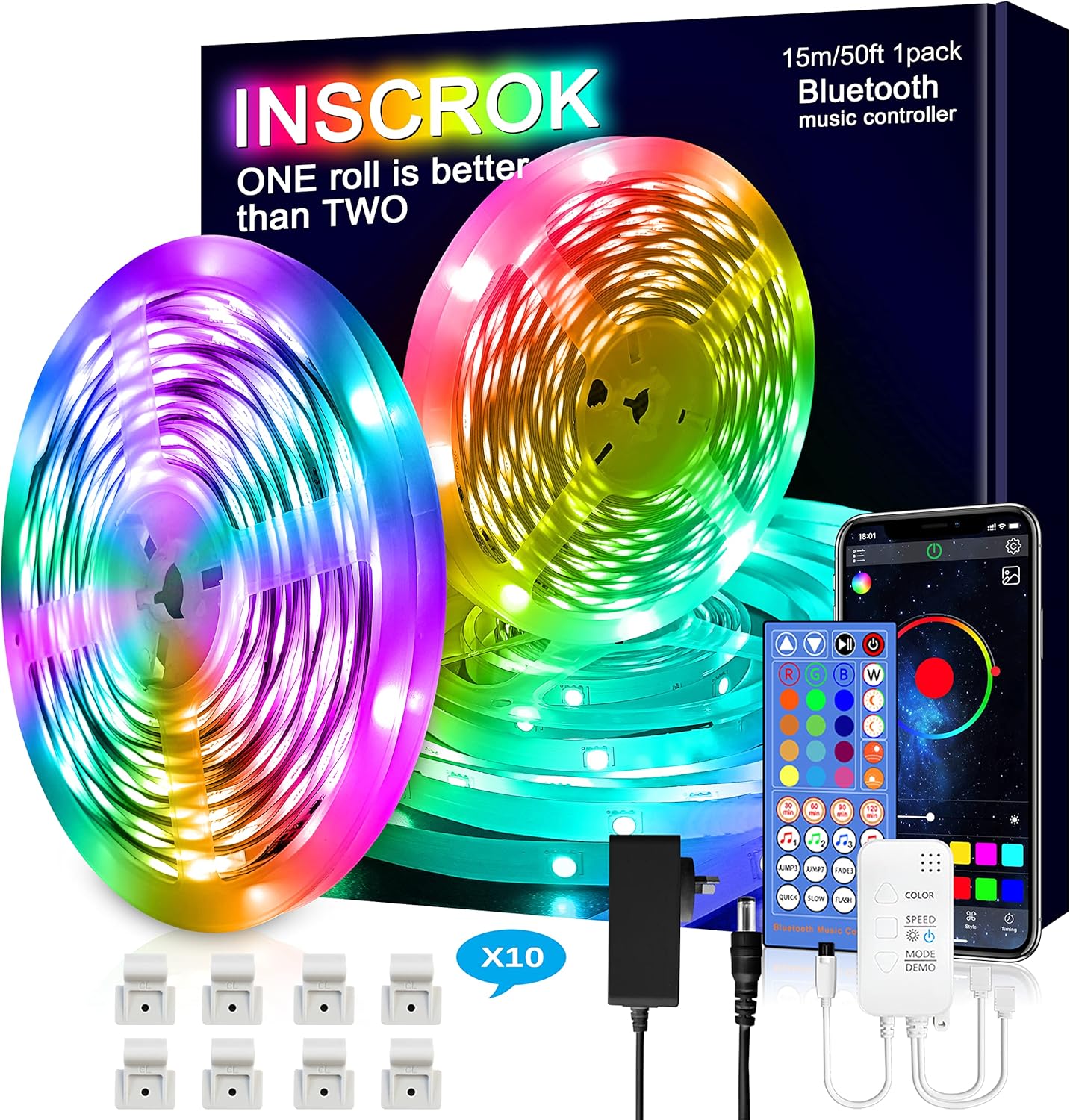 Bluetooth LED Strip Lights 15m,Inscrok LED Light Strips Controlled by