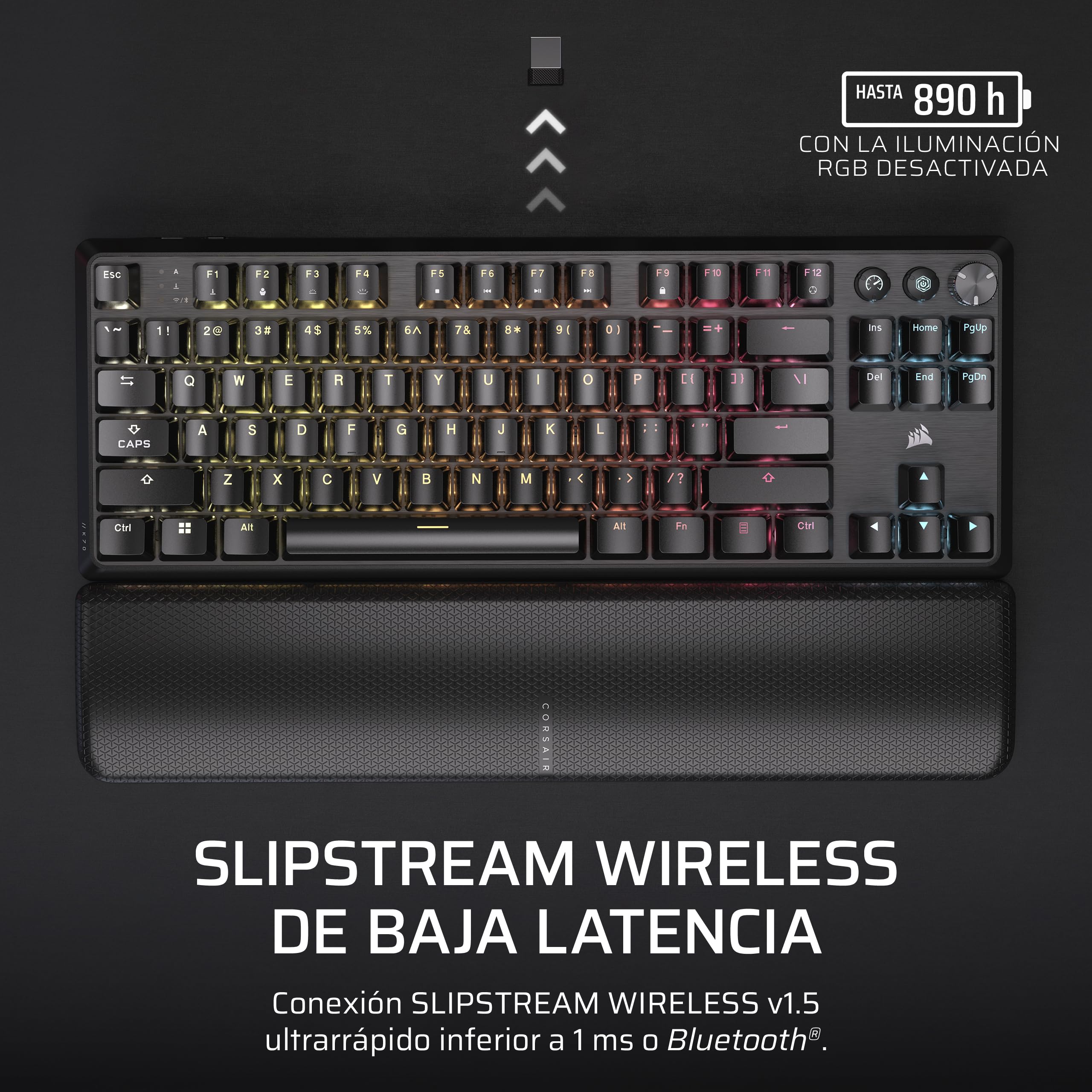 Corsair K70 Core TKL Wireless RGB Teclado Tenkeyless para Juegos – Negro | QWERTY ES, Mecánico, Interruptores Lineales CORSAIR MLX Red v2 Prelubricados, SOCD, Amortiguación Acústica, Tapas de ABS