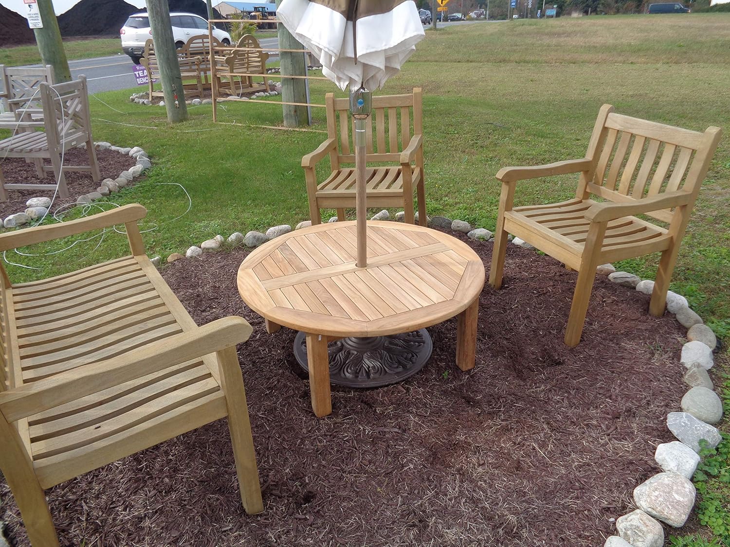 Windsor's Genuine Grade A Teak Hyannis Port 40" Round Coffee Table w Umbrella Hole. World's Best Outdoor Furniture! Teak Lasts A Lifetime!