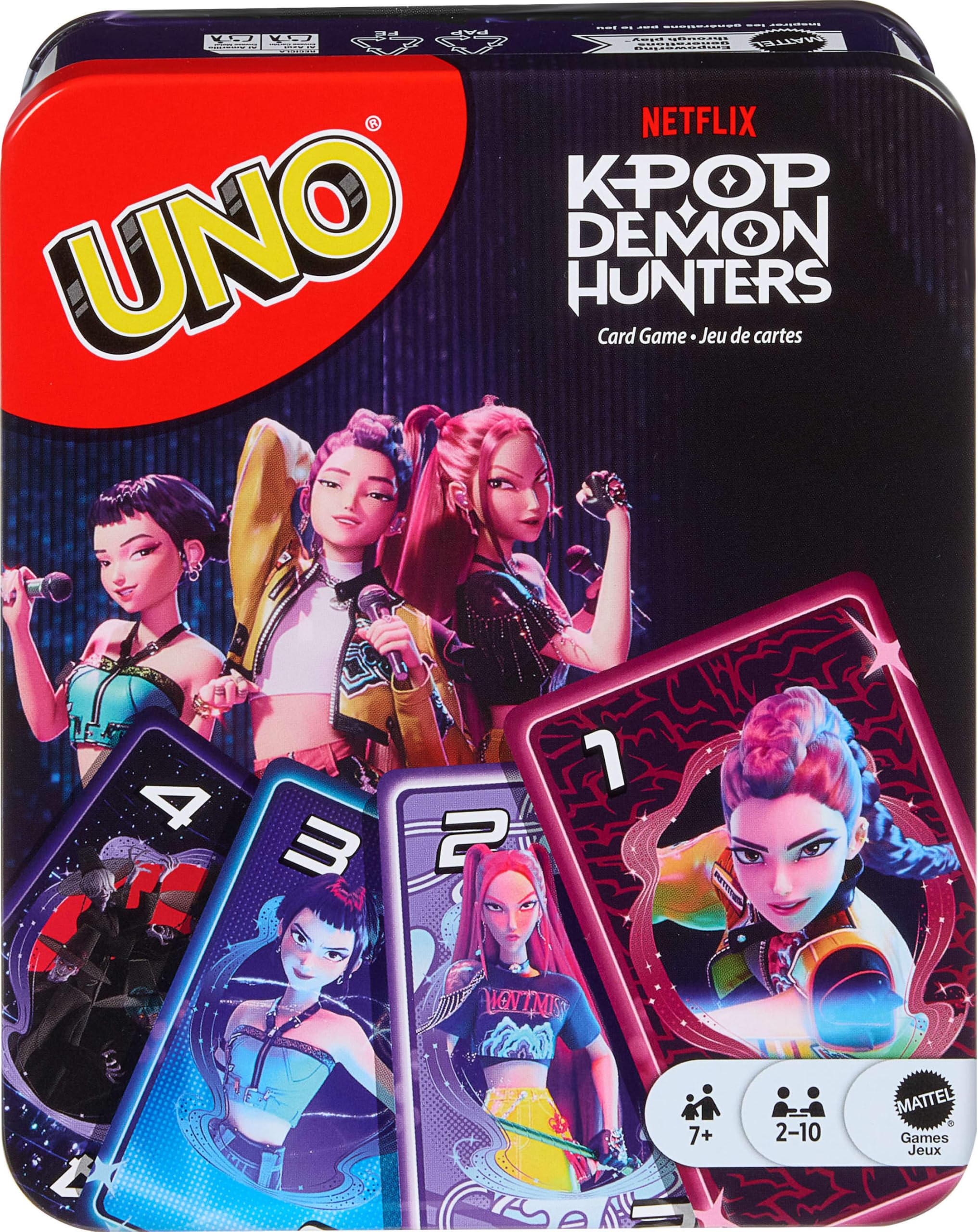Mattel Games UNO Netflix KPop Demon Hunters Card Game In a Decorative Tin with Movie-Inspired Deck for Kids, Teens, Grown-Ups, Family Nights, Parties, Travel & Camping, JTT40