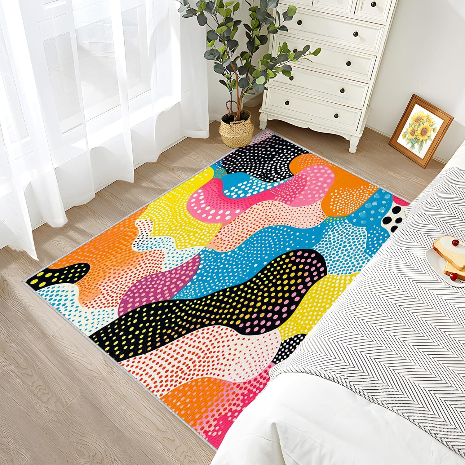 Polka Dot Rug - 2x3 ft Multicolor Area Rug - Modern Abstract Design - Non Slip, Washable, Fade Resistant