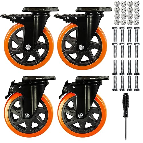 Ruedas giratorias de 6 pulgadas, ruedas resistentes de carga de 2800 libras, ruedas giratorias industriales silenciosas para banco de trabajo y