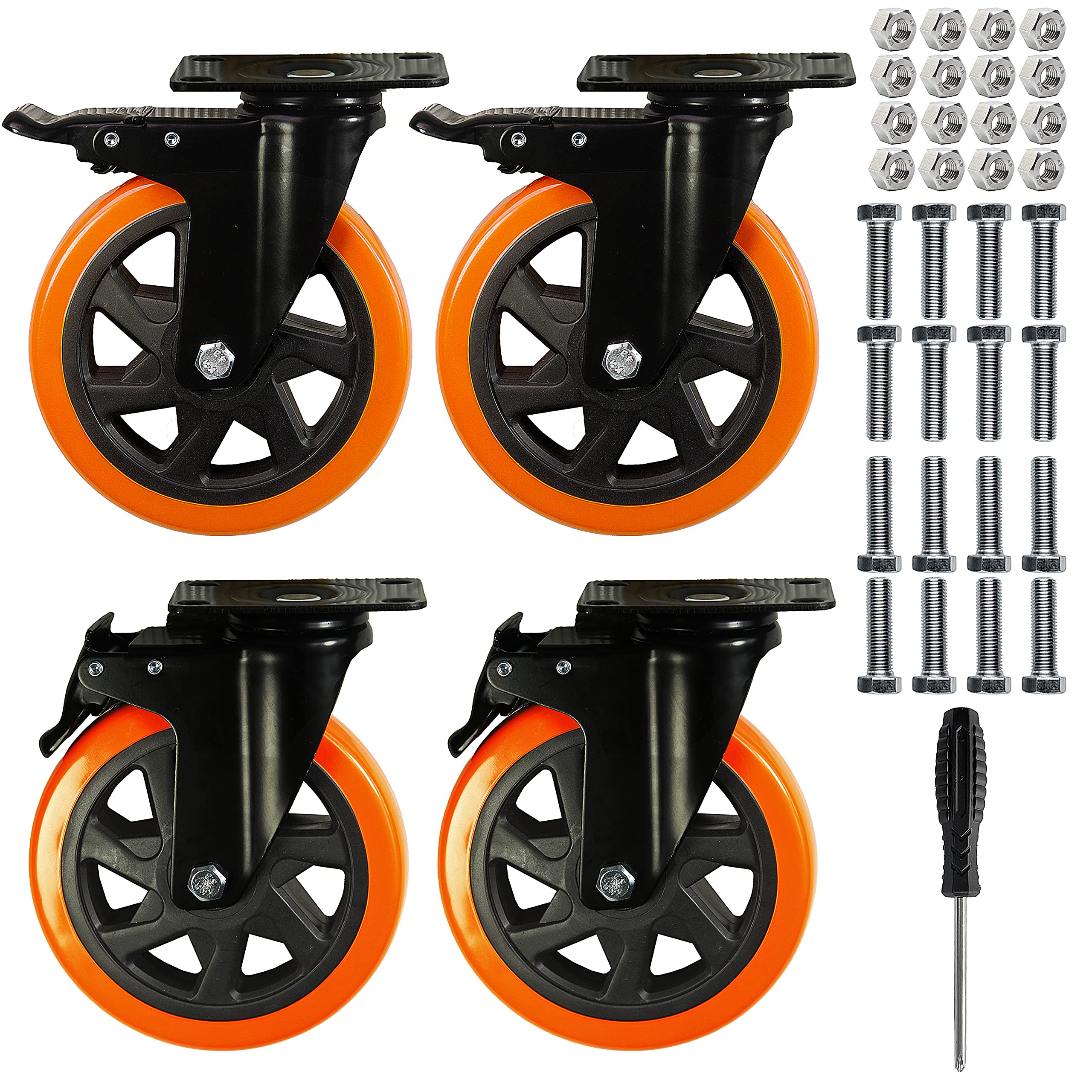 6 Inch Caster Wheels,Heavy Duty Casters Load 2800 Lbs,Industrial Swivel Silent Caster Wheels for Workbench Cart and Furniture Set of 4