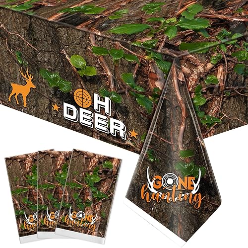 Containlol Manteles de caza, decoraciones de fiesta de cumpleaños de camuflaje, fundas de mesa de plástico para caza, suministros de fiesta de baby