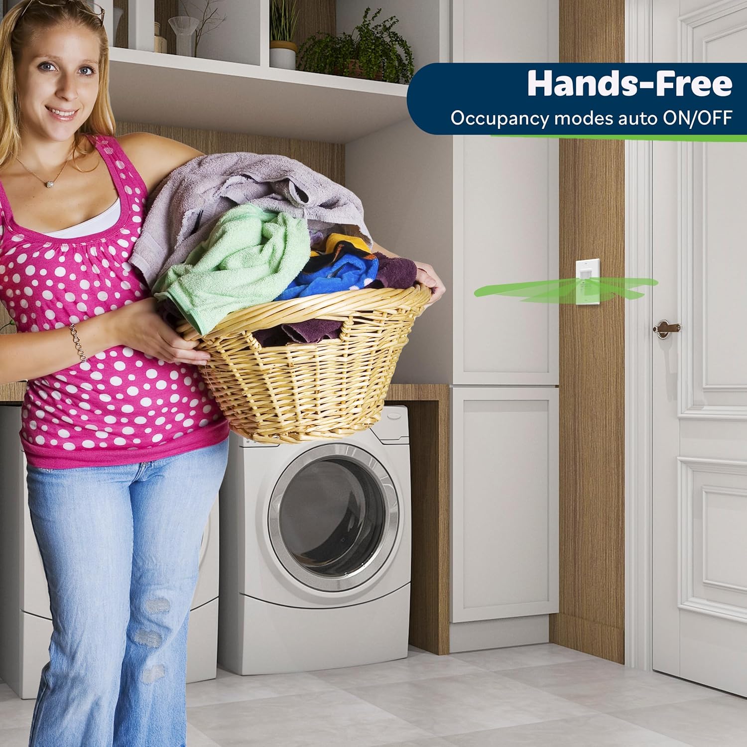 TOPGREENER Occupancy/Vacancy PIR Motion Sensor Light Switch, Learning Function, No Neutral No Ground Required, 200W Incandescent / 150W LED Load, UL Listed, Wall Plate, White, 4 Pack