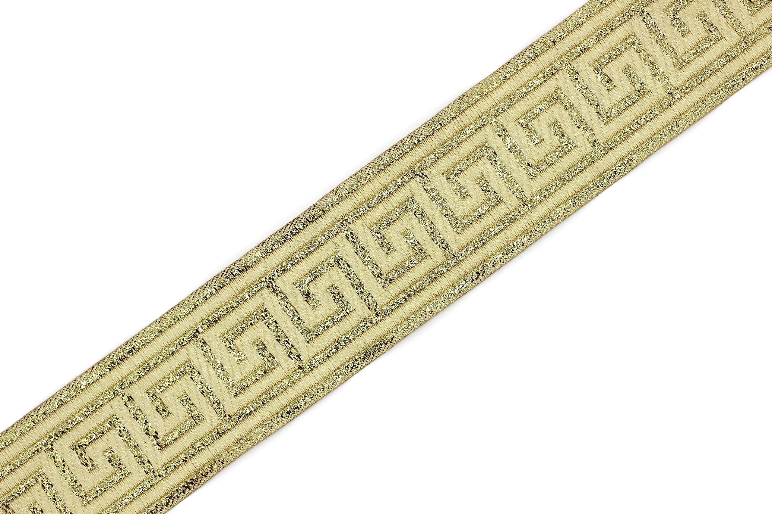 Poliestere Alta Qualità 10 Metri Bobina Da 10 Metri Di Larghezza 35 Mm Oro Chiave Greca Nastro Jacquard Ricamato Tessuto Trim 35062 Nastro Per Progetti Creativi